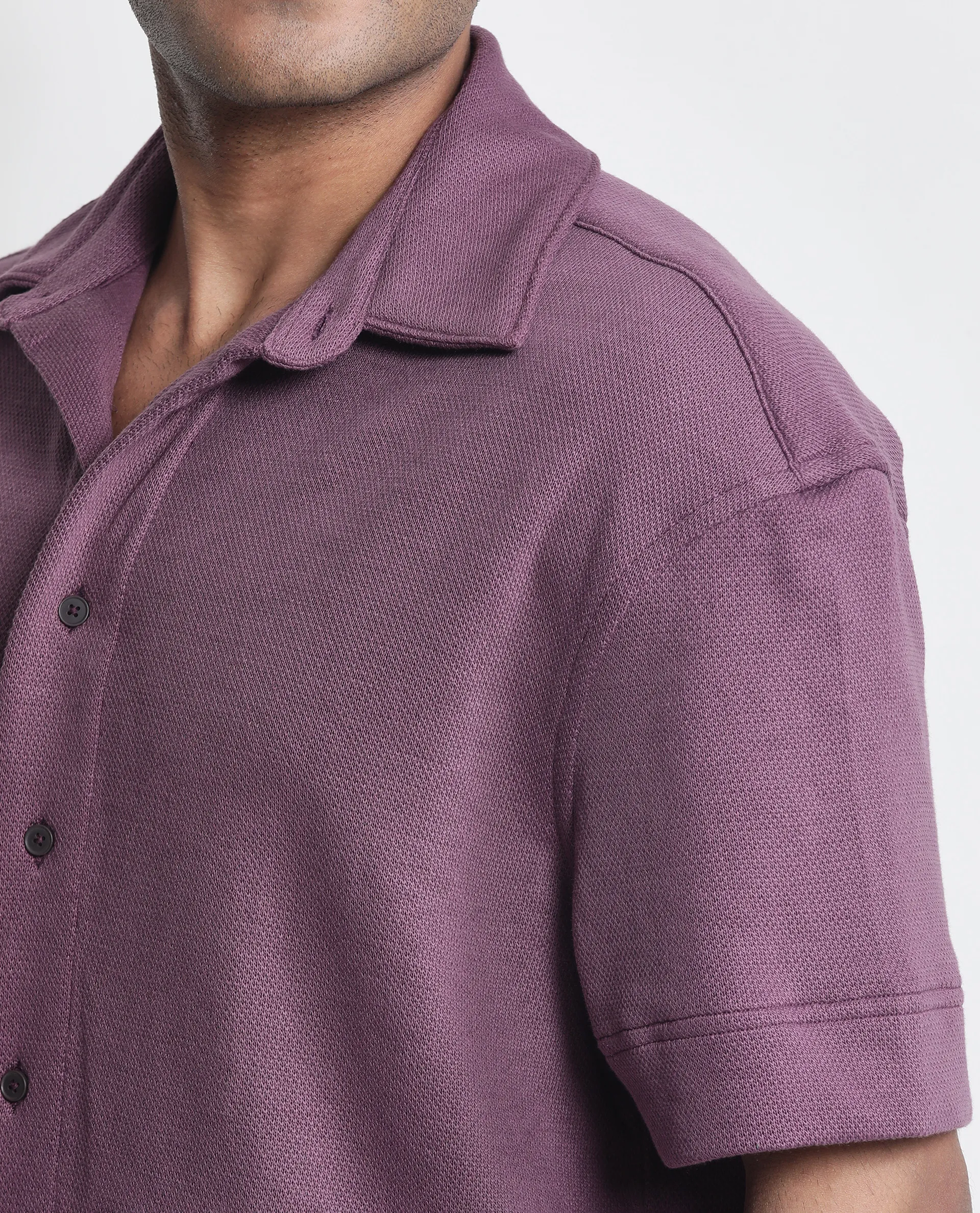 Rare Rabbit Men's Kash Purple Viscose Plain Boxy Fit Half Sleeve Collared Shirt - Image 4