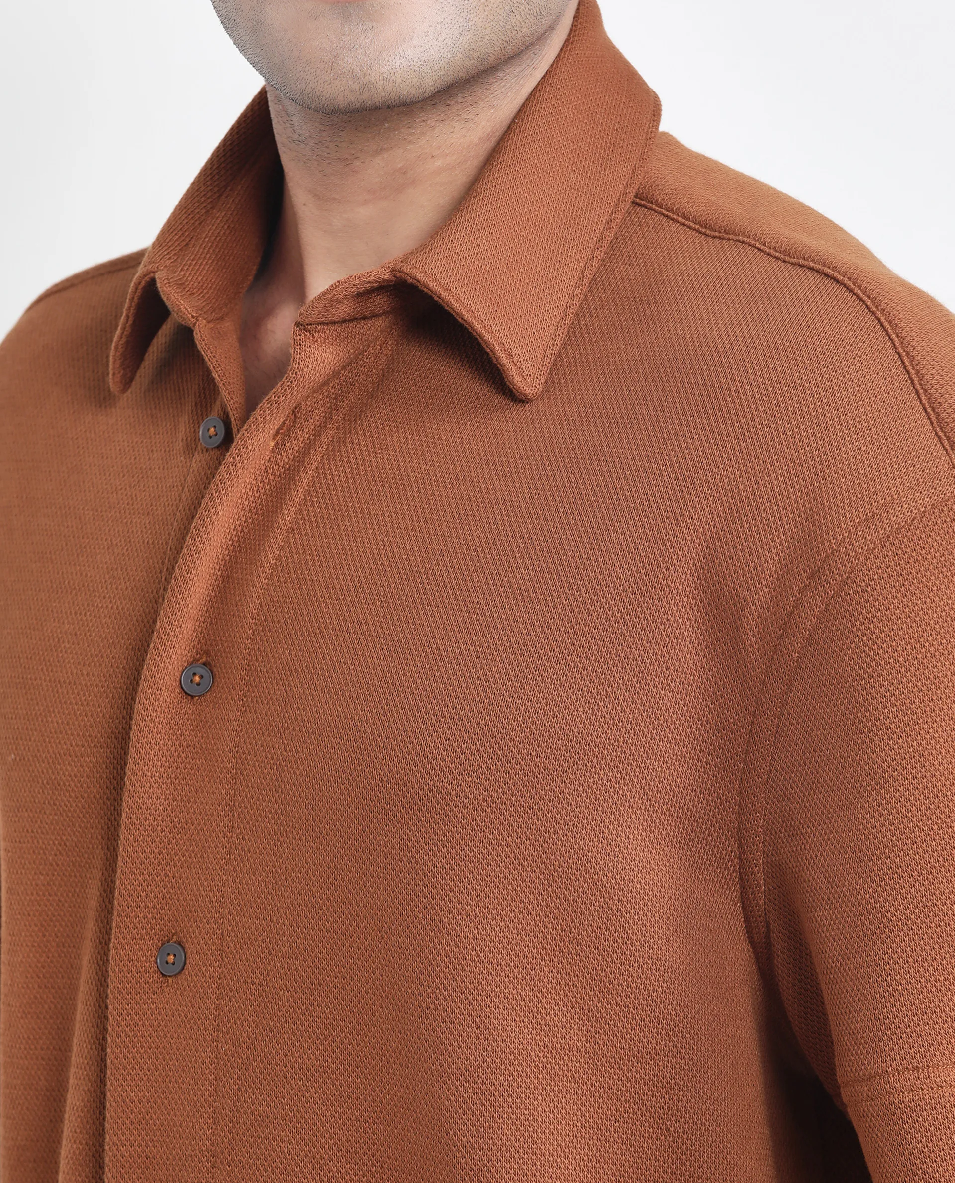 Rare Rabbit Men's Kash Rust Viscose Plain Boxy Fit Half Sleeve Collared Shirt - Image 4
