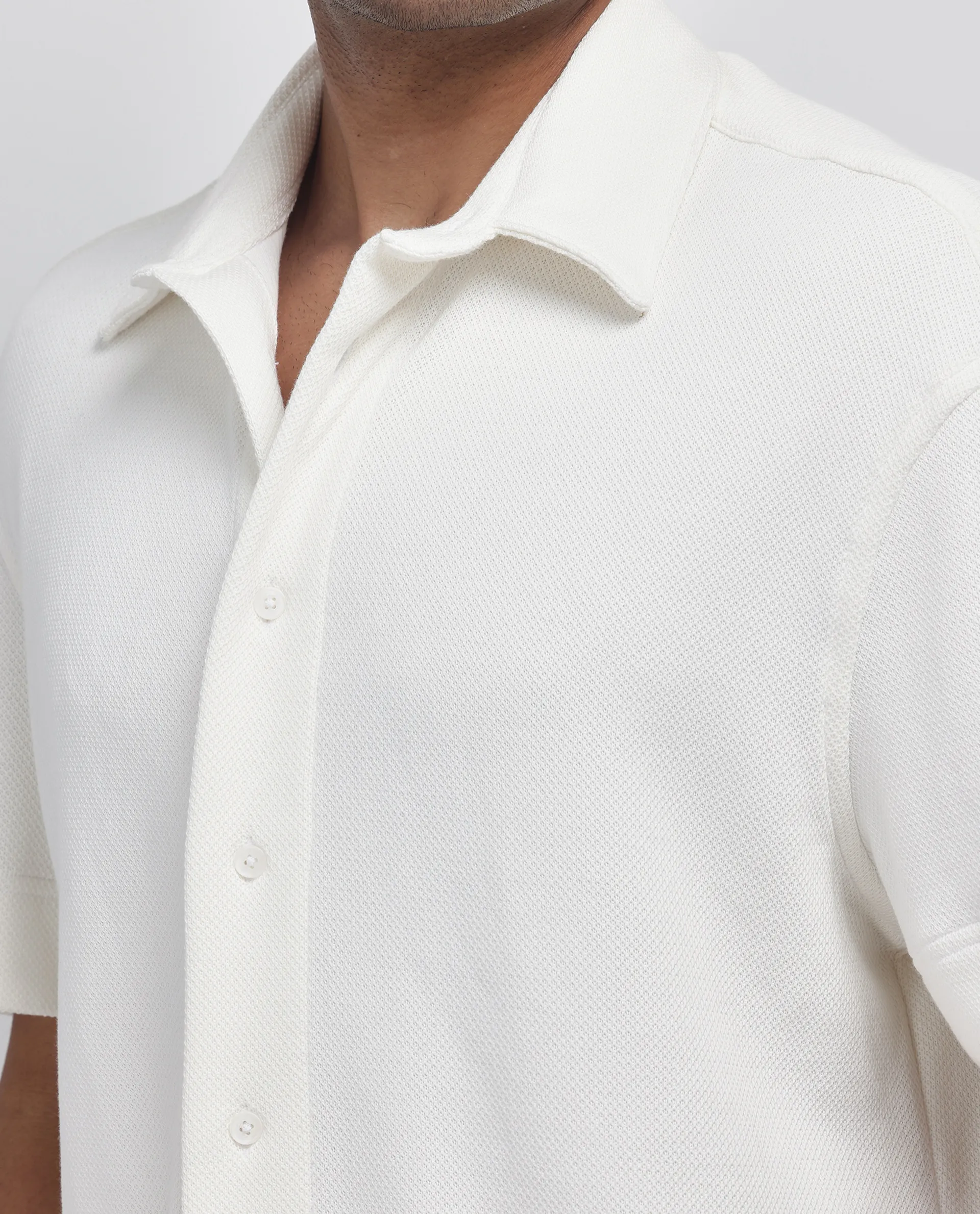 Rare Rabbit Men's Kash White Viscose Plain Boxy Fit Half Sleeve Collared Shirt - Image 3