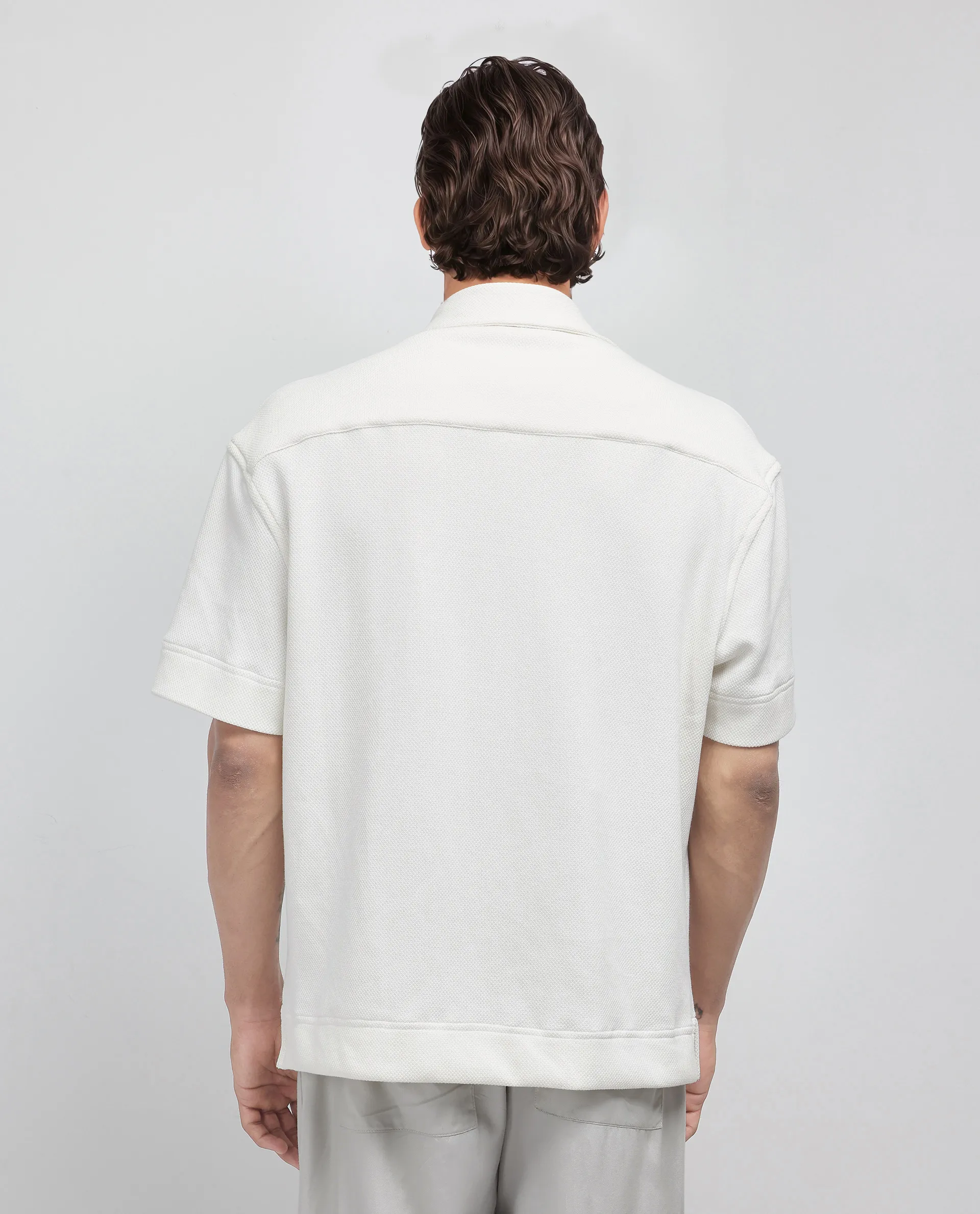 Rare Rabbit Men's Kash White Viscose Plain Boxy Fit Half Sleeve Collared Shirt - Image 4