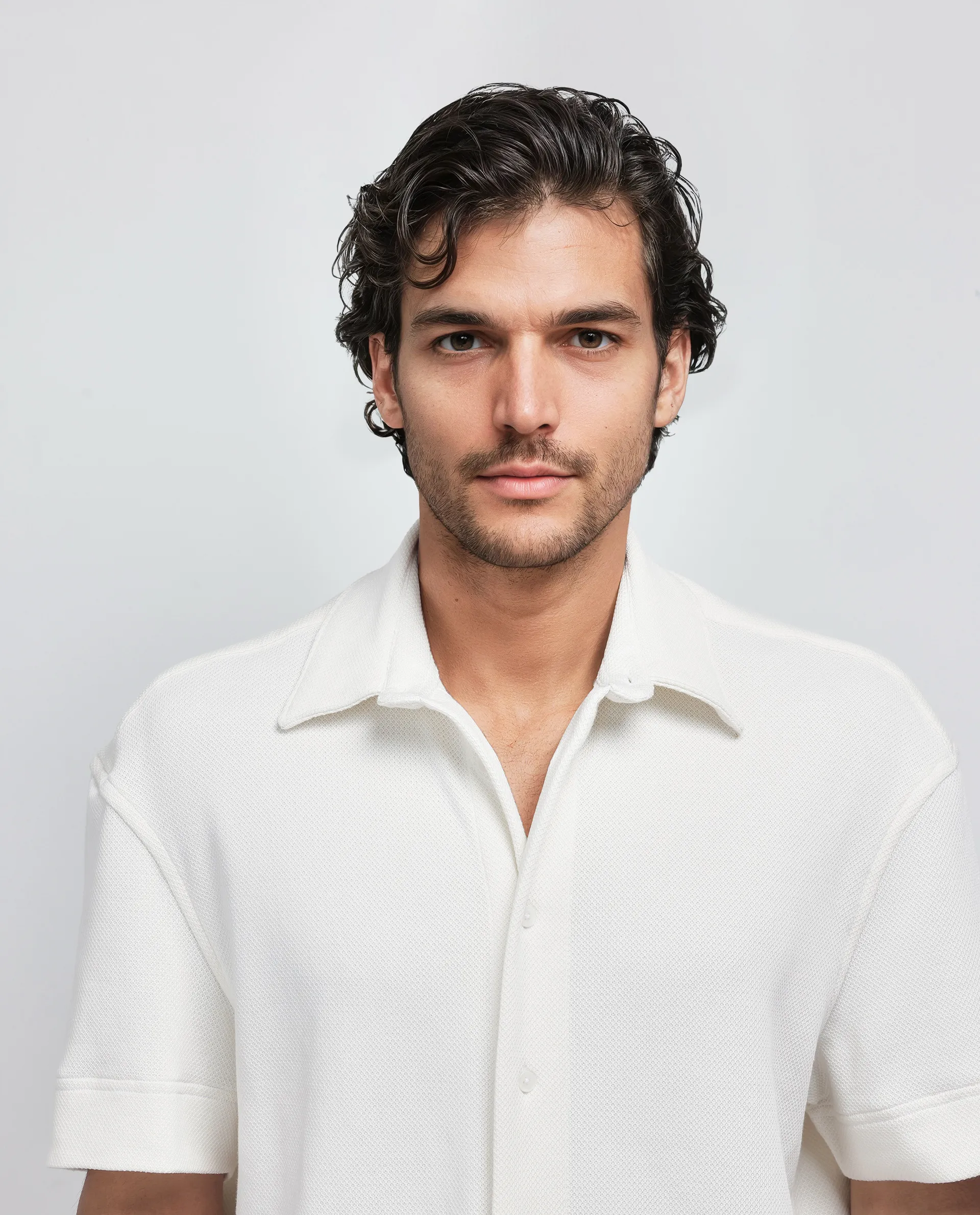 Rare Rabbit Men's Kash White Viscose Plain Boxy Fit Half Sleeve Collared Shirt - Image 7