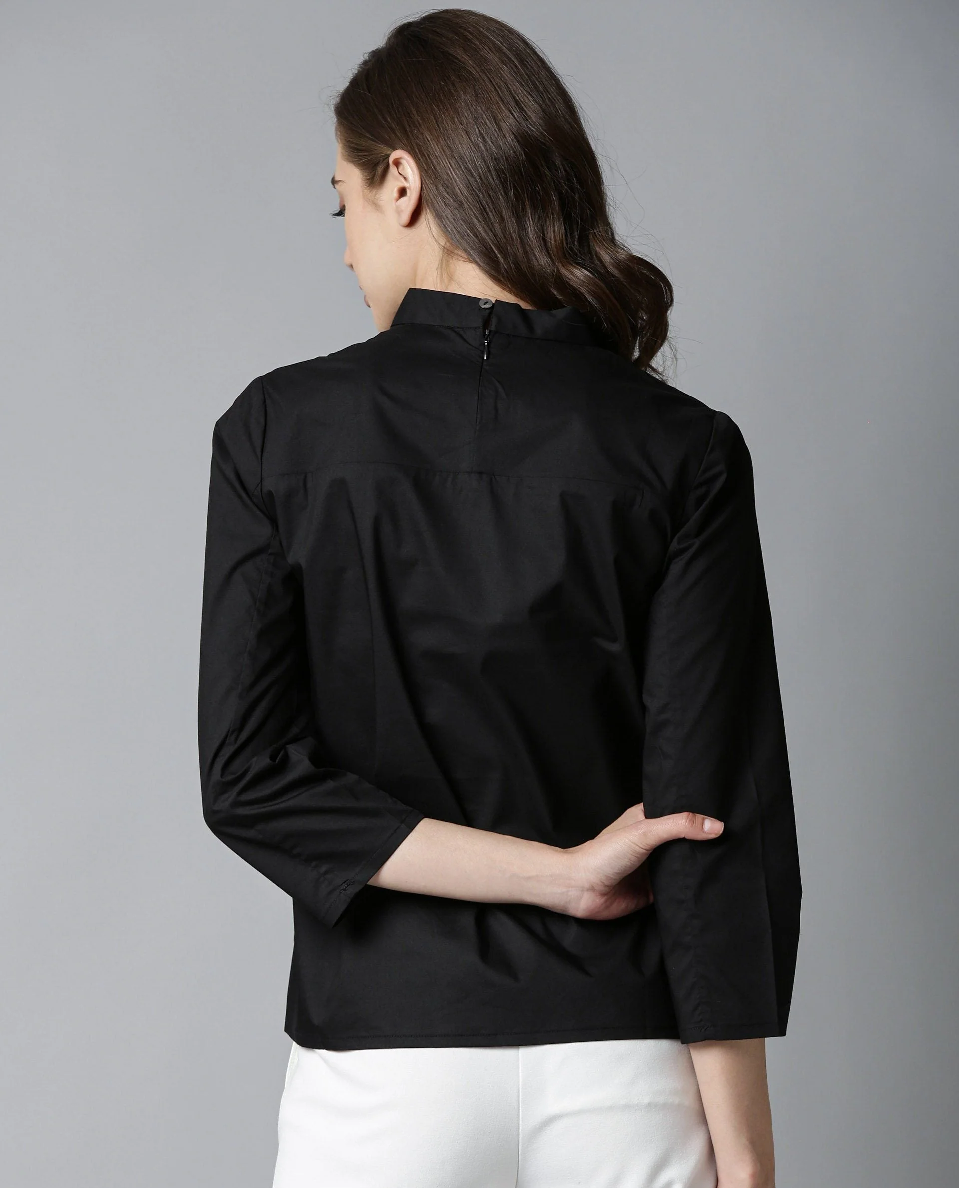 Rareism Womens Kash Black Top Regular Fit High Band Collar Neck 3/4Th Sleeve - Image 3
