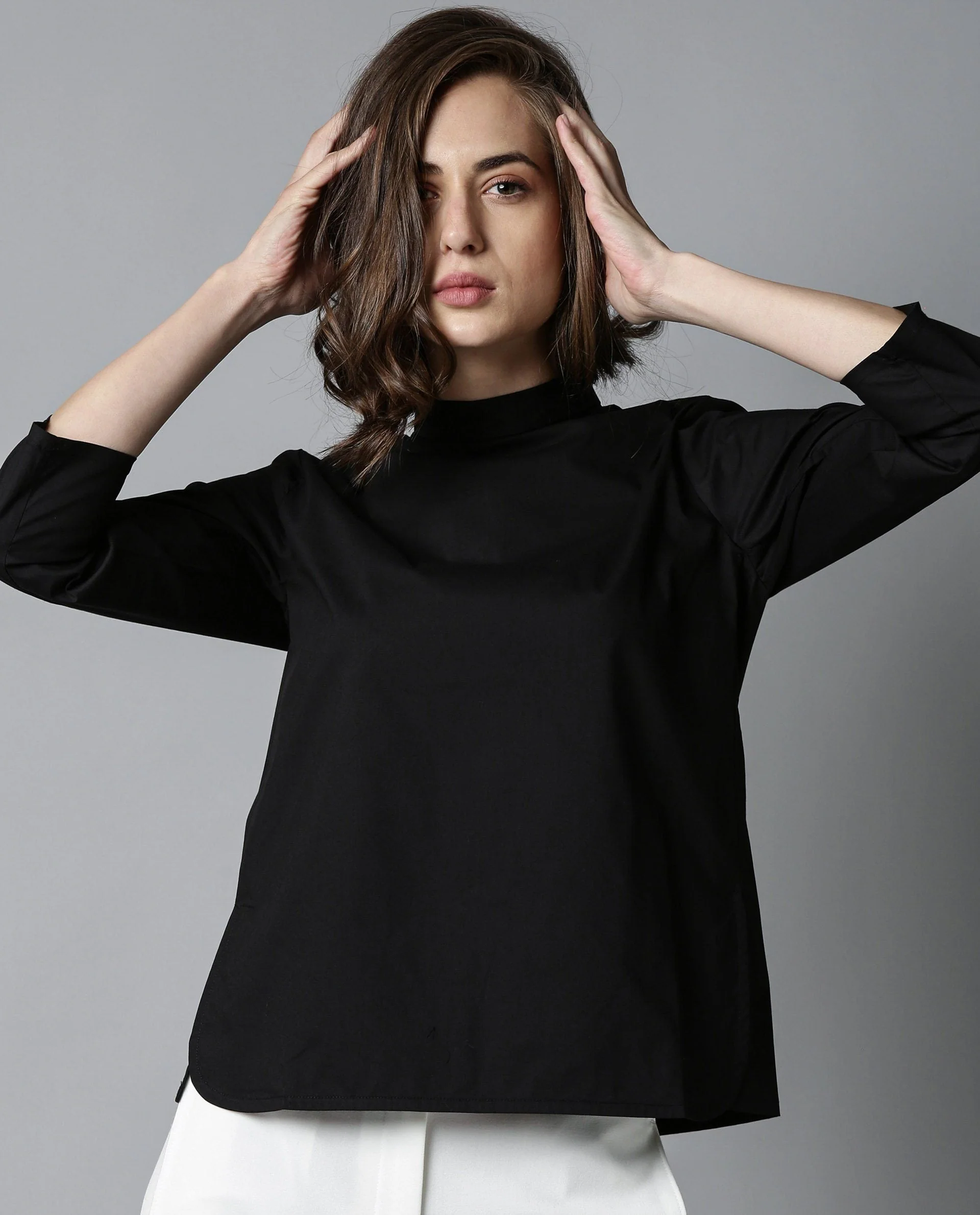 Rareism Womens Kash Black Top Regular Fit High Band Collar Neck 3/4Th Sleeve - Image 5