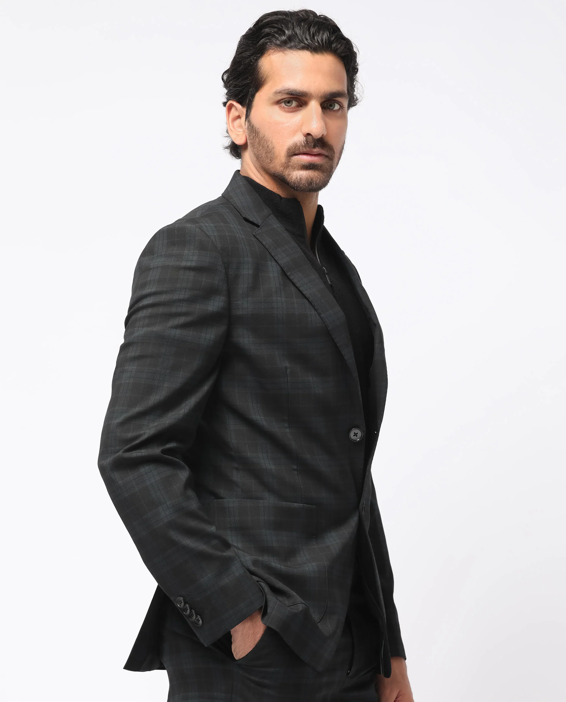 Rare Rabbit Men's Kaspro Black Polyester Checked Print Tailored Fit Full Sleeve Lapel Neck Suits - Image 12