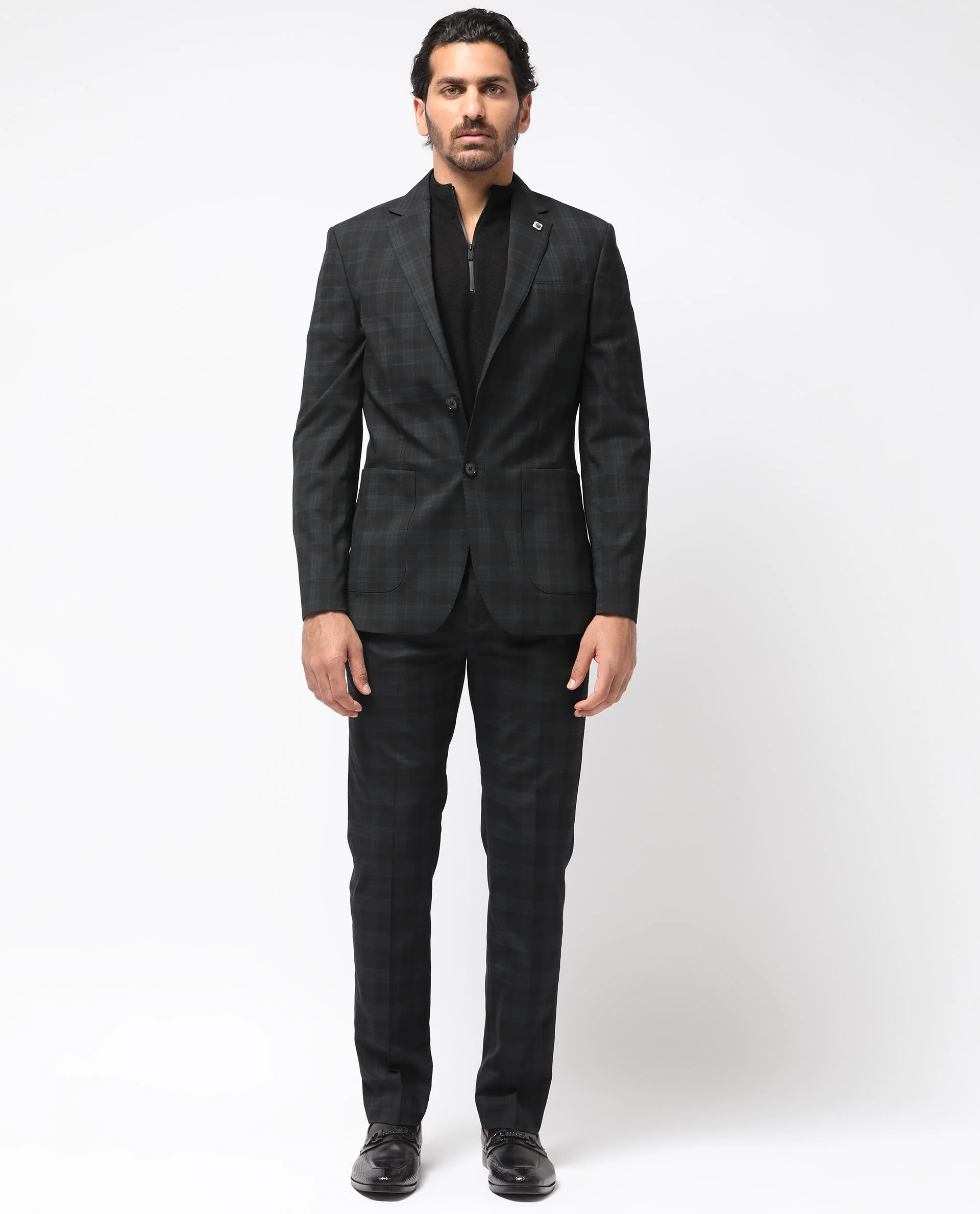 Rare Rabbit Men's Kaspro Black Polyester Checked Print Tailored Fit Full Sleeve Lapel Neck Suits - Image 13