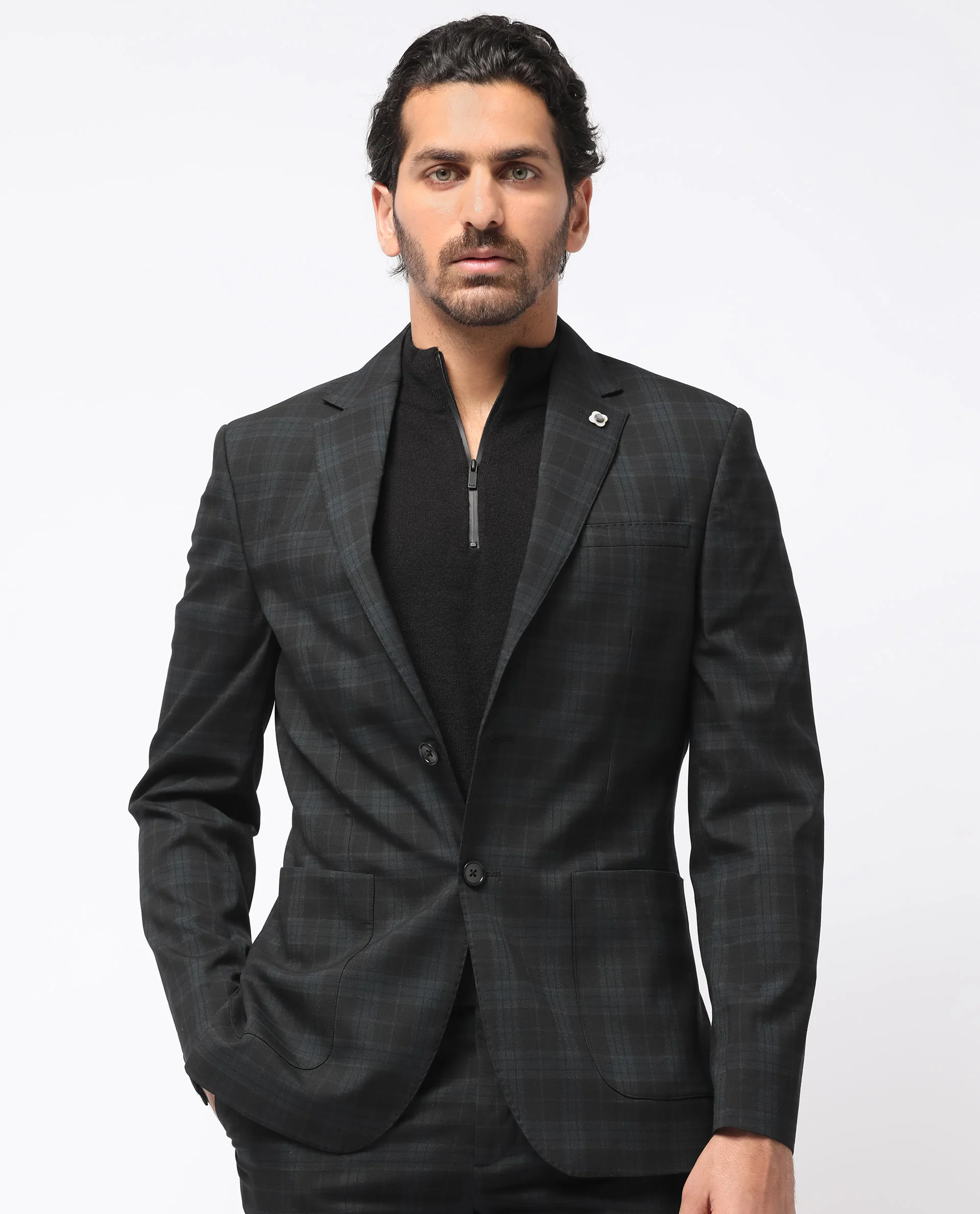 Rare Rabbit Men's Kaspro Black Polyester Checked Print Tailored Fit Full Sleeve Lapel Neck Suits - Image 3