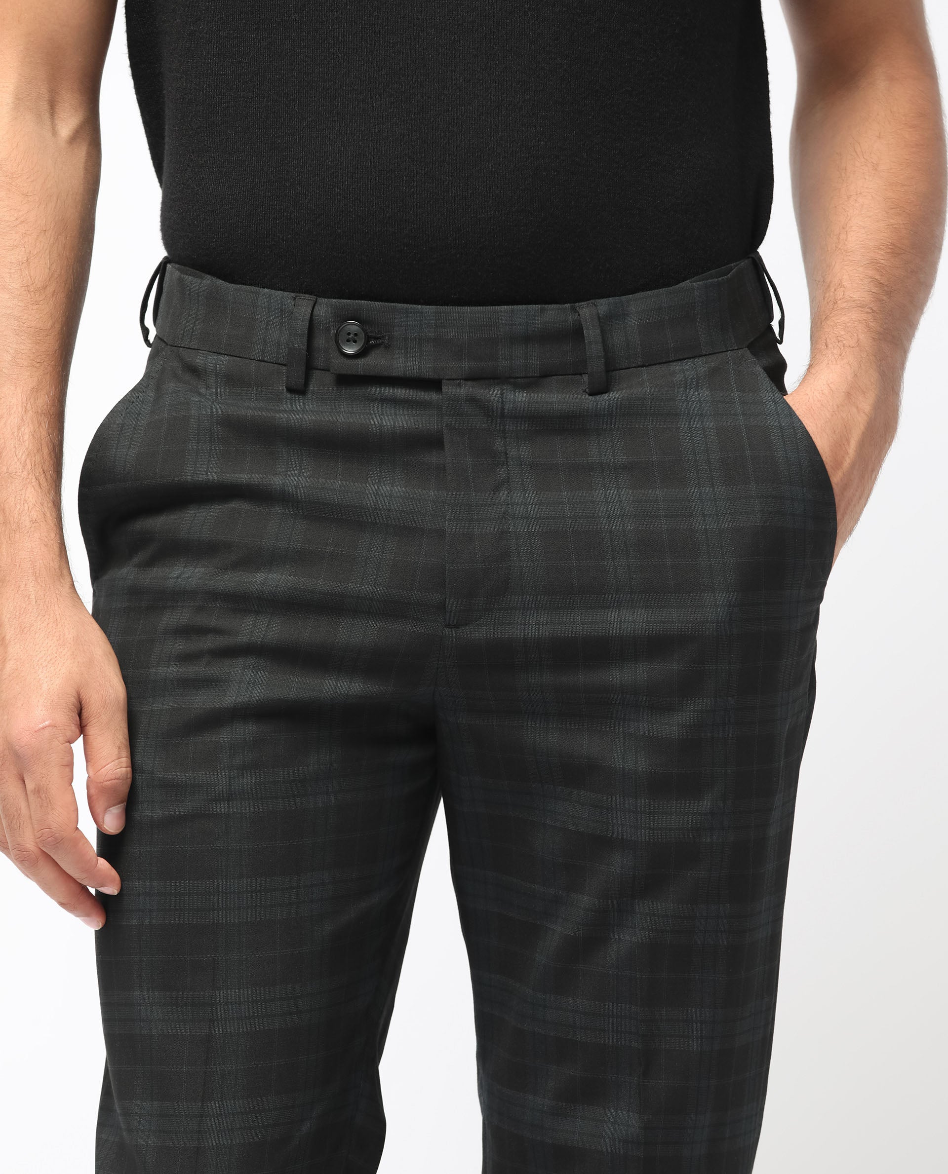 Rare Rabbit Men's Kaspro Black Polyester Checked Print Tailored Fit Full Sleeve Lapel Neck Suits - Image 7