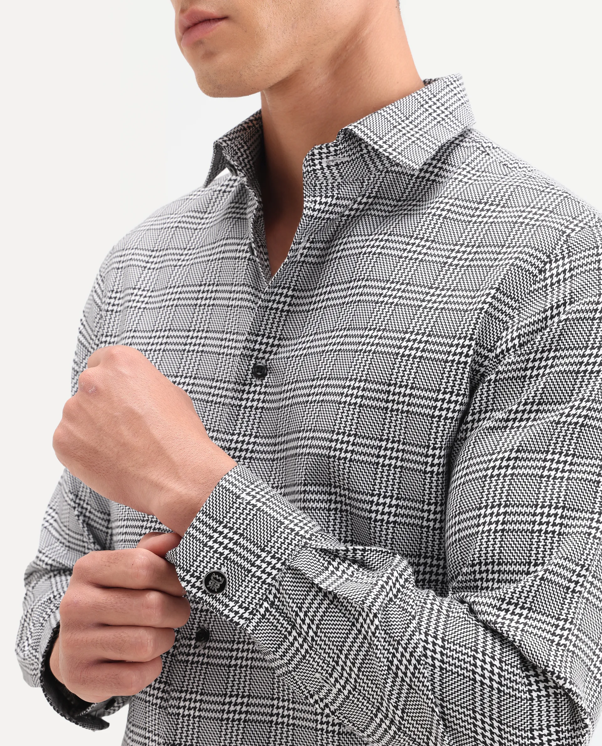 Rare Rabbit Men's Kate Black Cotton Fabric Full Sleeve Spread Collar Regular Checked Shirt - Image 3