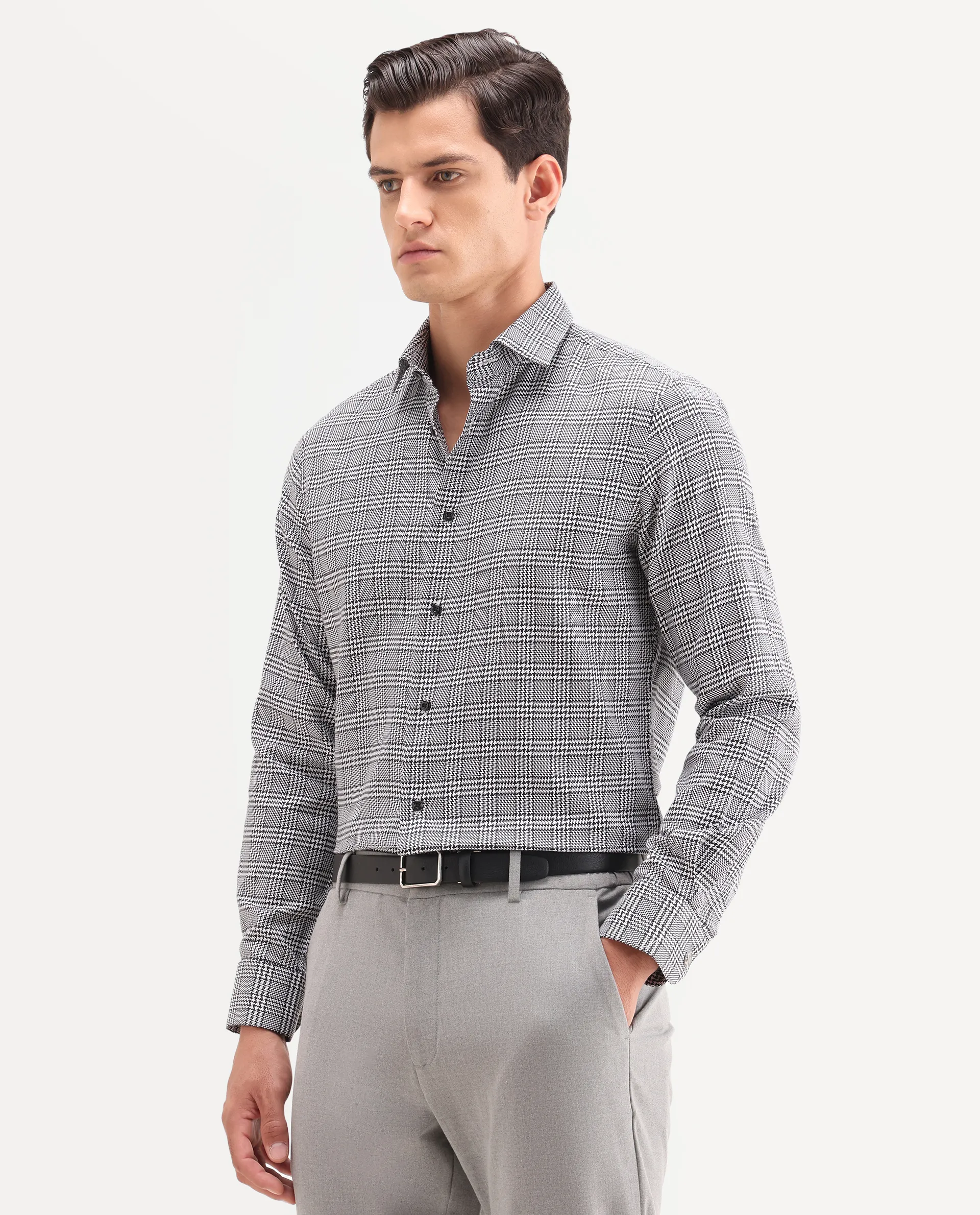 Rare Rabbit Men's Kate Black Cotton Fabric Full Sleeve Spread Collar Regular Checked Shirt - Image 4