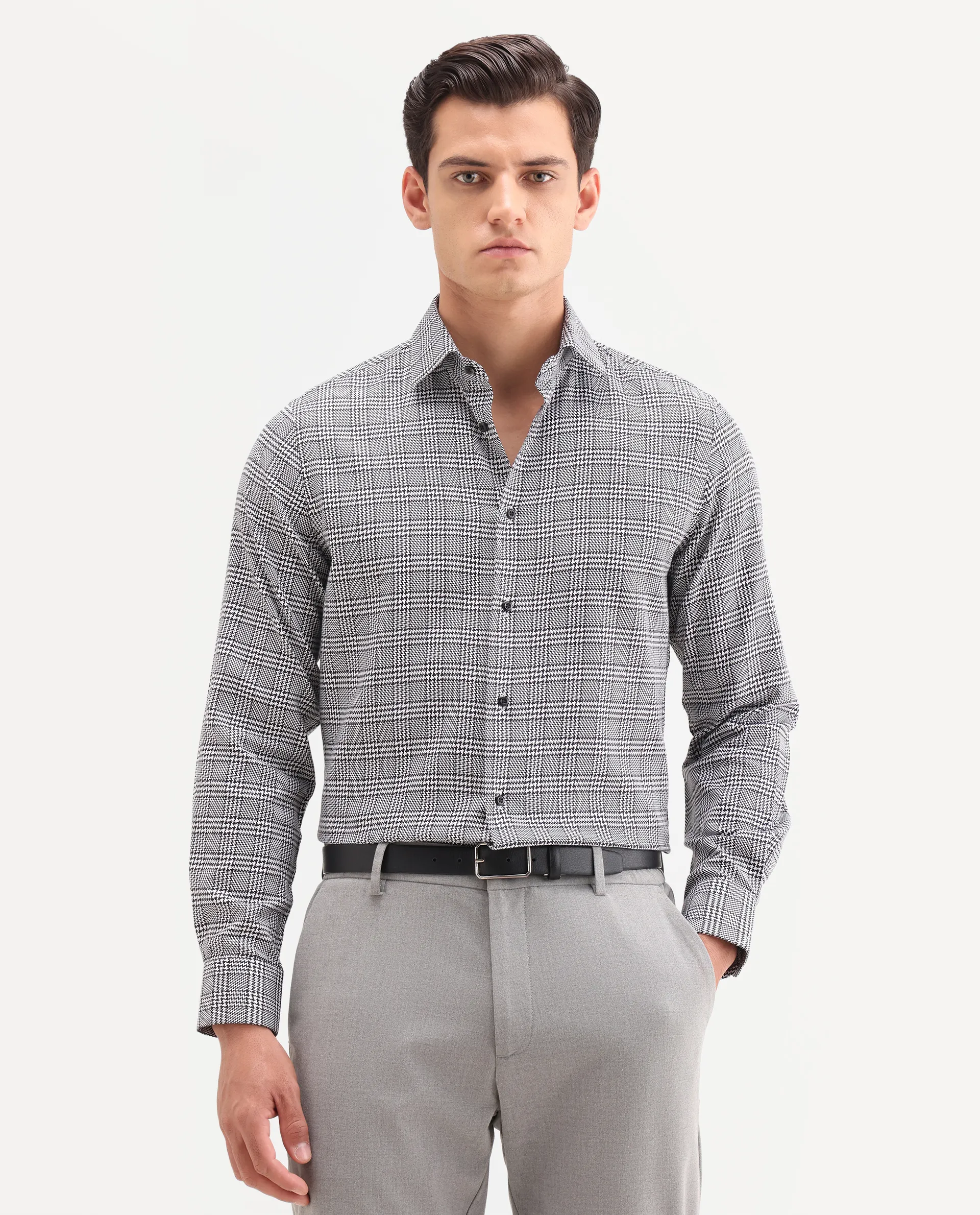 Rare Rabbit Men's Kate Black Cotton Fabric Full Sleeve Spread Collar Regular Checked Shirt - Image 5