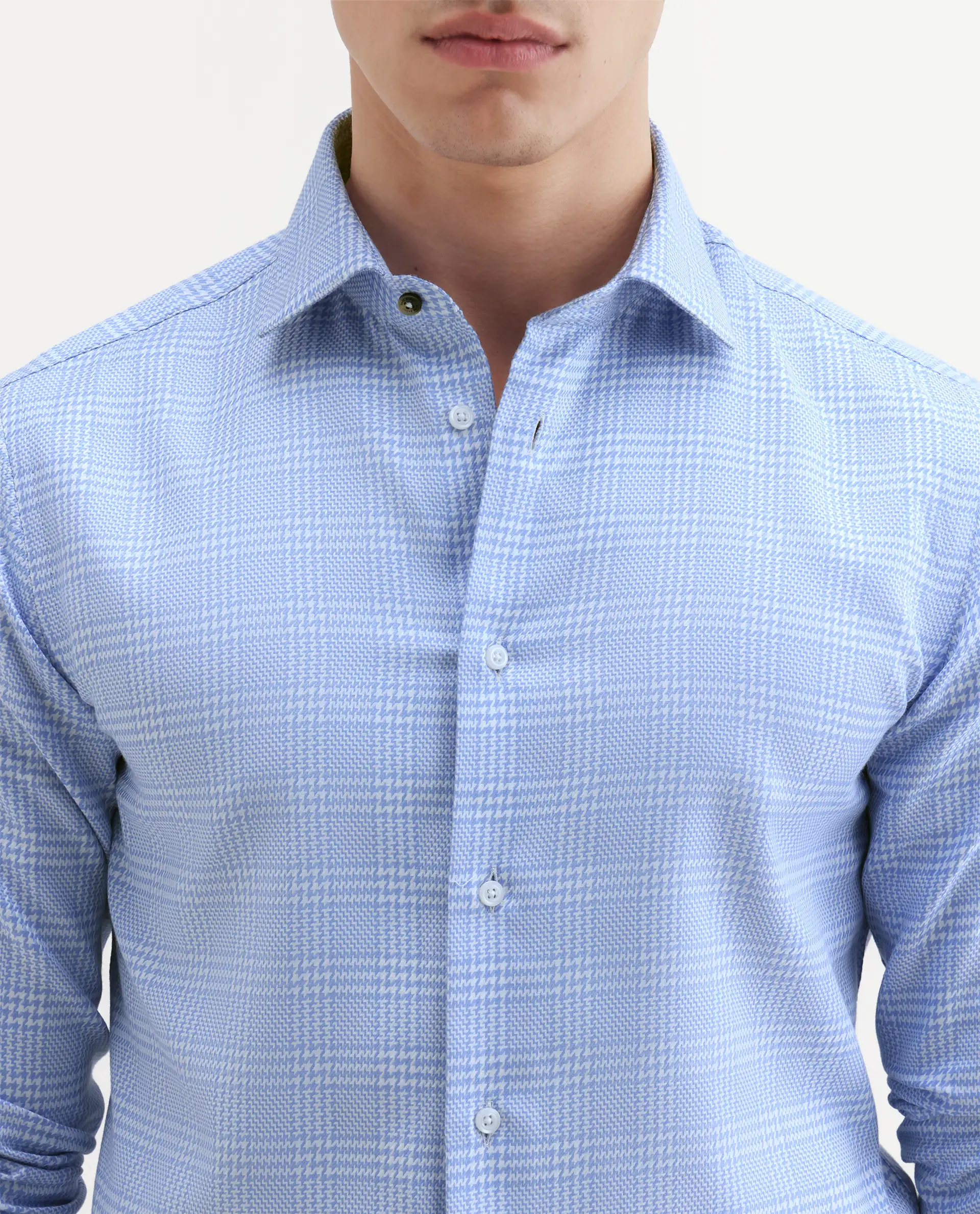 Rare Rabbit Men's Kate Light Blue Cotton Fabric Full Sleeve Spread Collar Regular Checked Shirt - Image 3