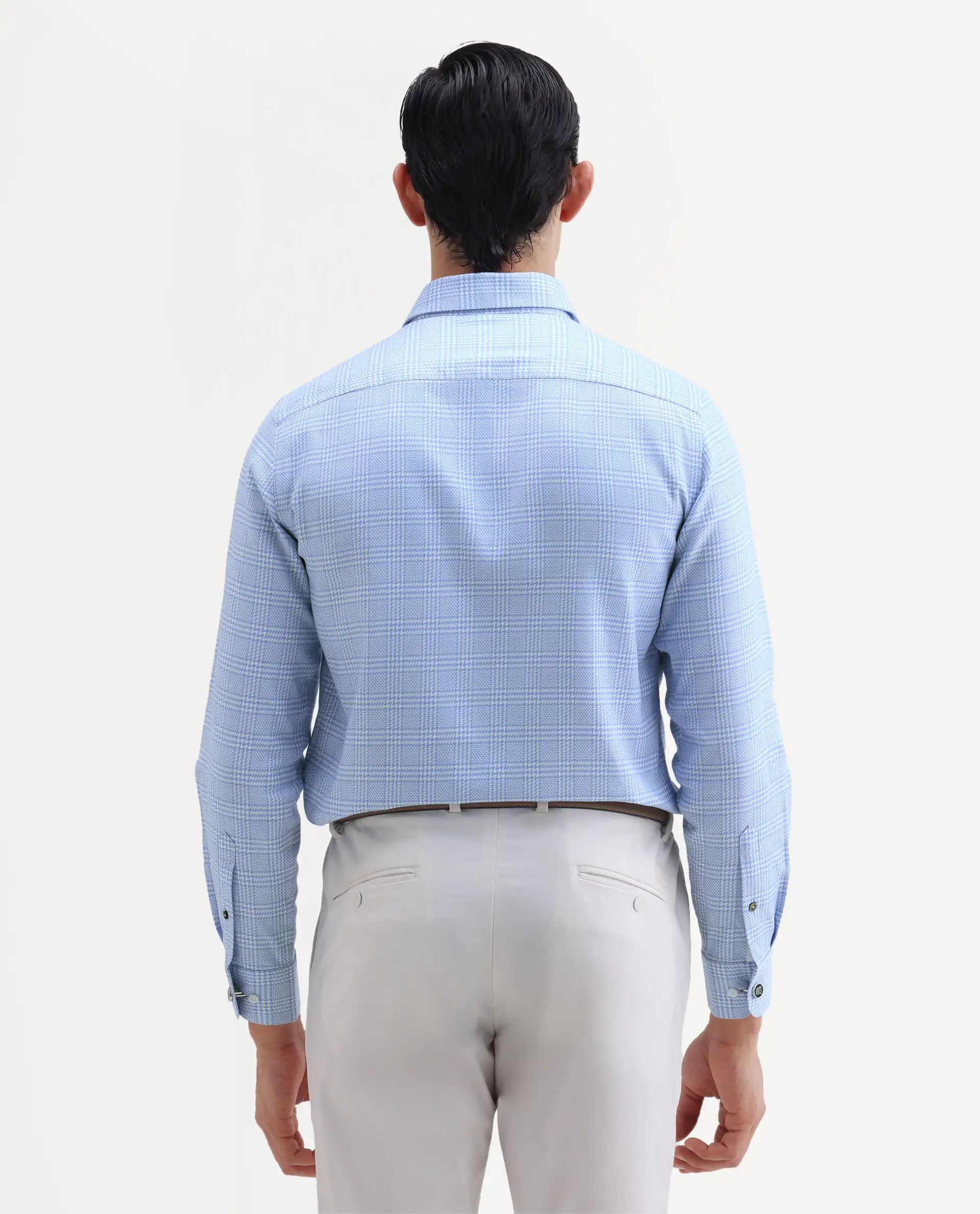 Rare Rabbit Men's Kate Light Blue Cotton Fabric Full Sleeve Spread Collar Regular Checked Shirt - Image 7