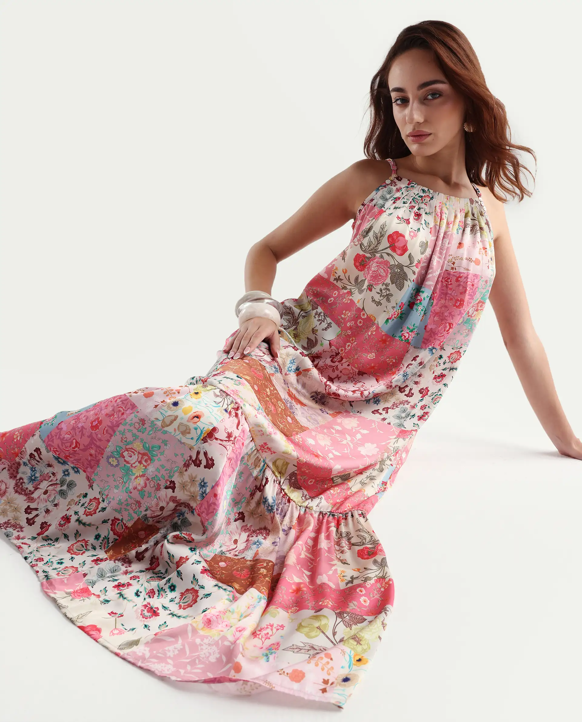 Rareism Women's Katie Multi Polyester Shoulder Strap Floral Print Shoulder Strap Maxi Regular Fit Dress - Image 2