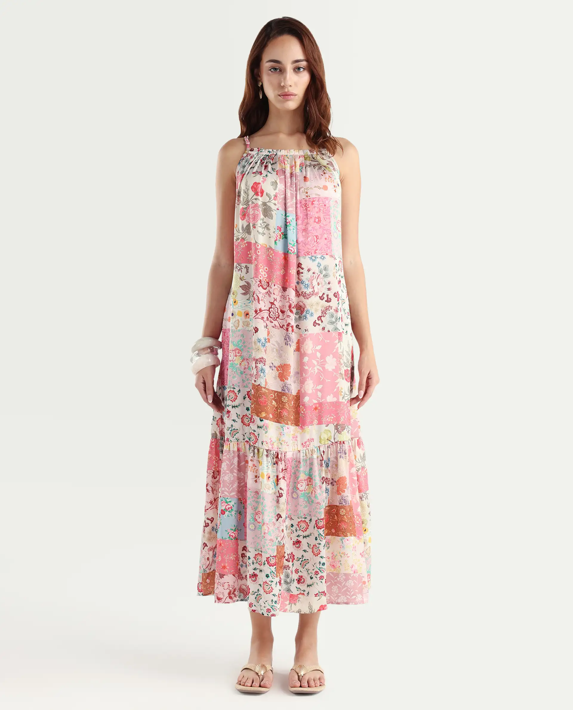 Rareism Women's Katie Multi Polyester Shoulder Strap Floral Print Shoulder Strap Maxi Regular Fit Dress - Image 3