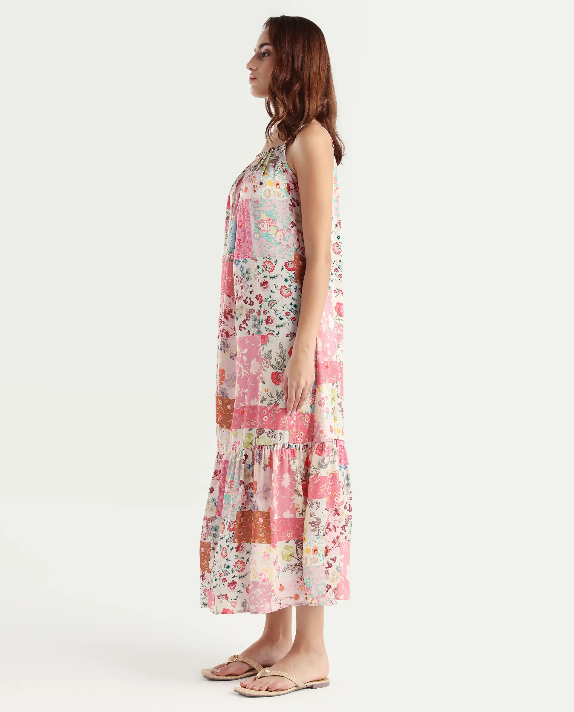 Rareism Women's Katie Multi Polyester Shoulder Strap Floral Print Shoulder Strap Maxi Regular Fit Dress - Image 5