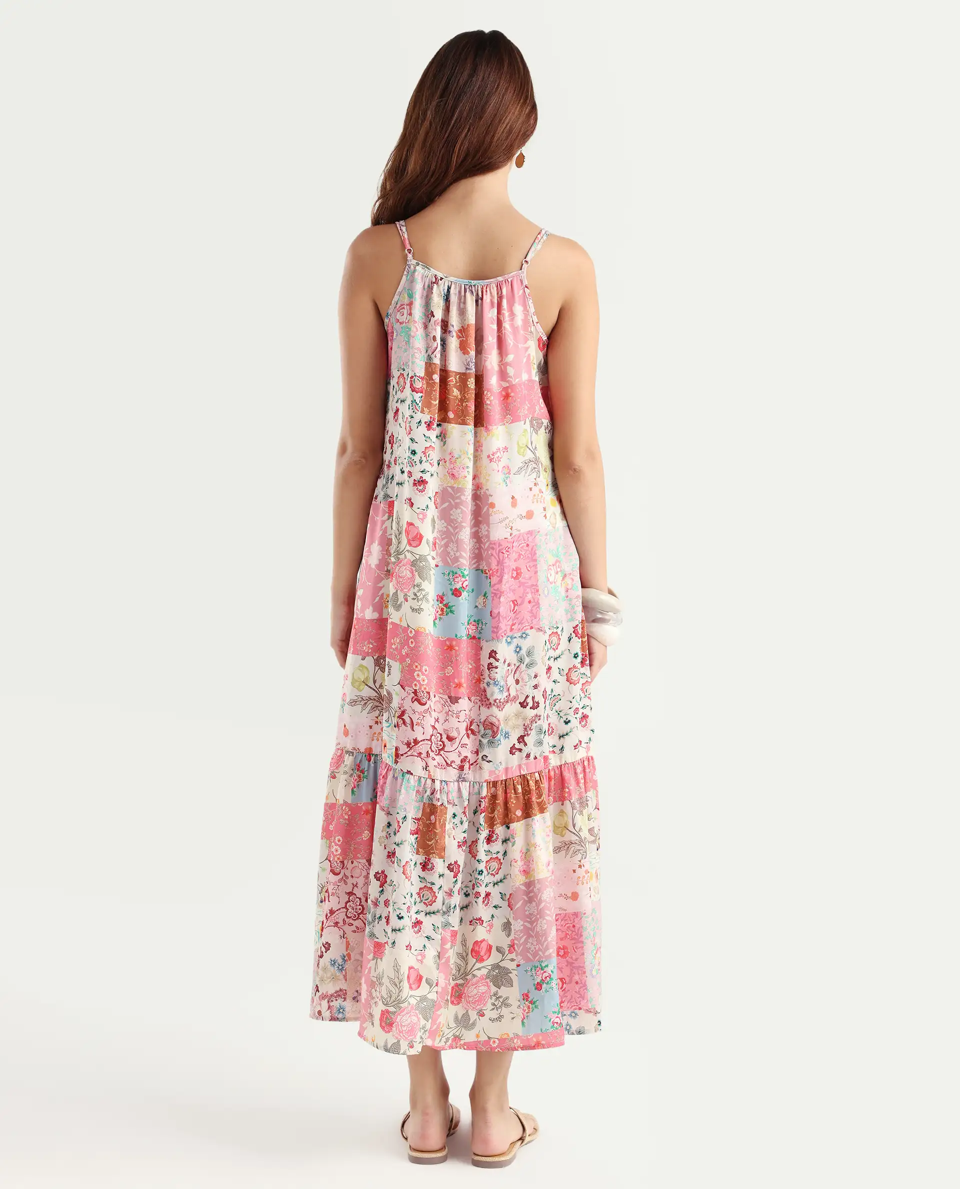 Rareism Women's Katie Multi Polyester Shoulder Strap Floral Print Shoulder Strap Maxi Regular Fit Dress - Image 7