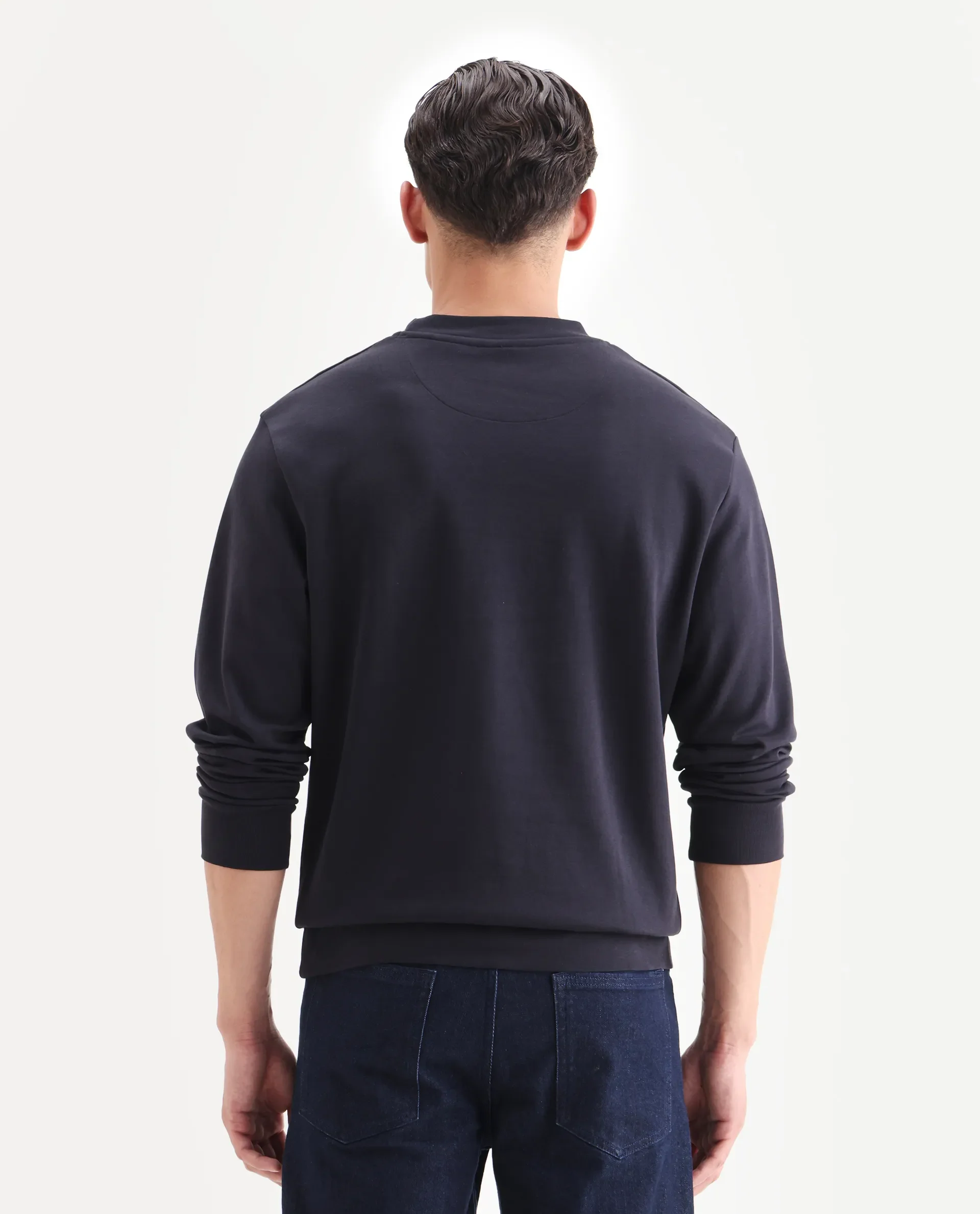 Rare Rabbit Men's Kav Navy Cotton Graphic Print Regular Fit Full Sleeve Crew Neck Sweatshirt - Image 7