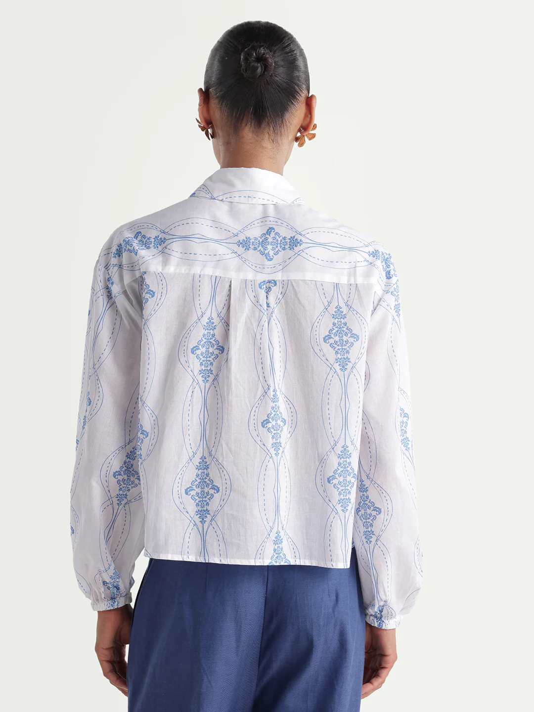 Rareism Women's Kaveny Off White Viscose Spread Collar Regular Ornamental Print Top - Image 7