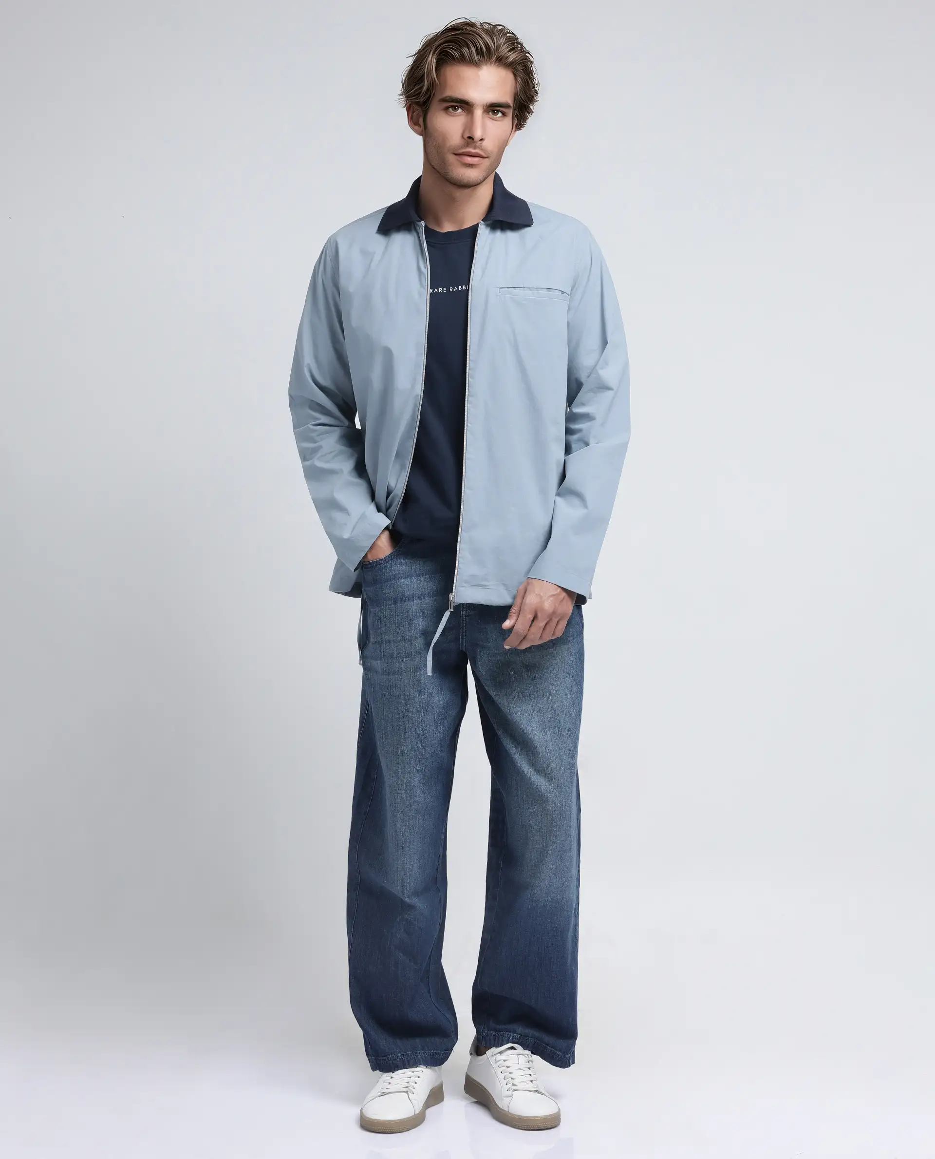 Rare Rabbit Men's Kax Light Blue Cotton Plain Relaxed Fit Full Sleeve Collared Shirt - Image 2