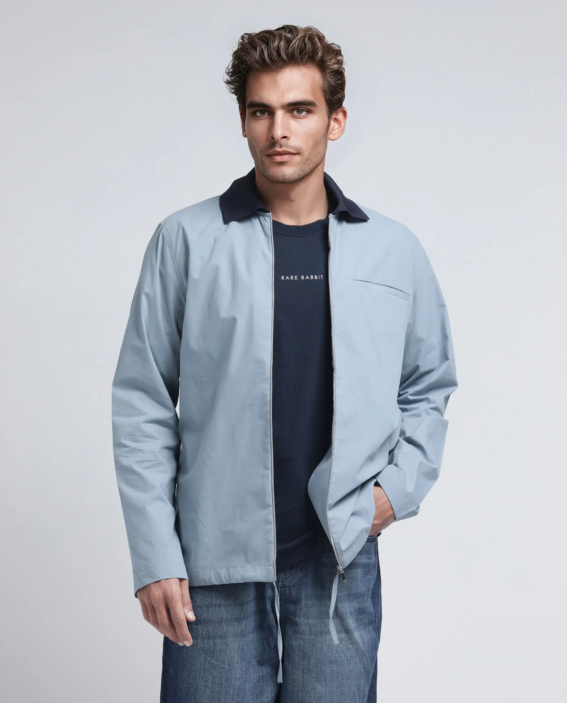 Rare Rabbit Men's Kax Light Blue Cotton Plain Relaxed Fit Full Sleeve Collared Shirt - Image 3