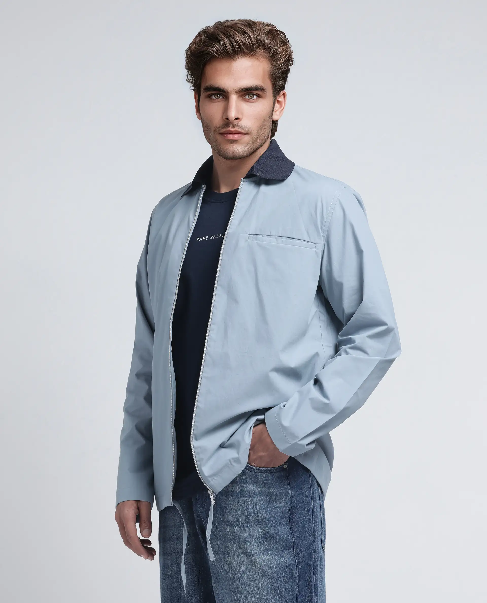 Rare Rabbit Men's Kax Light Blue Cotton Plain Relaxed Fit Full Sleeve Collared Shirt - Image 6