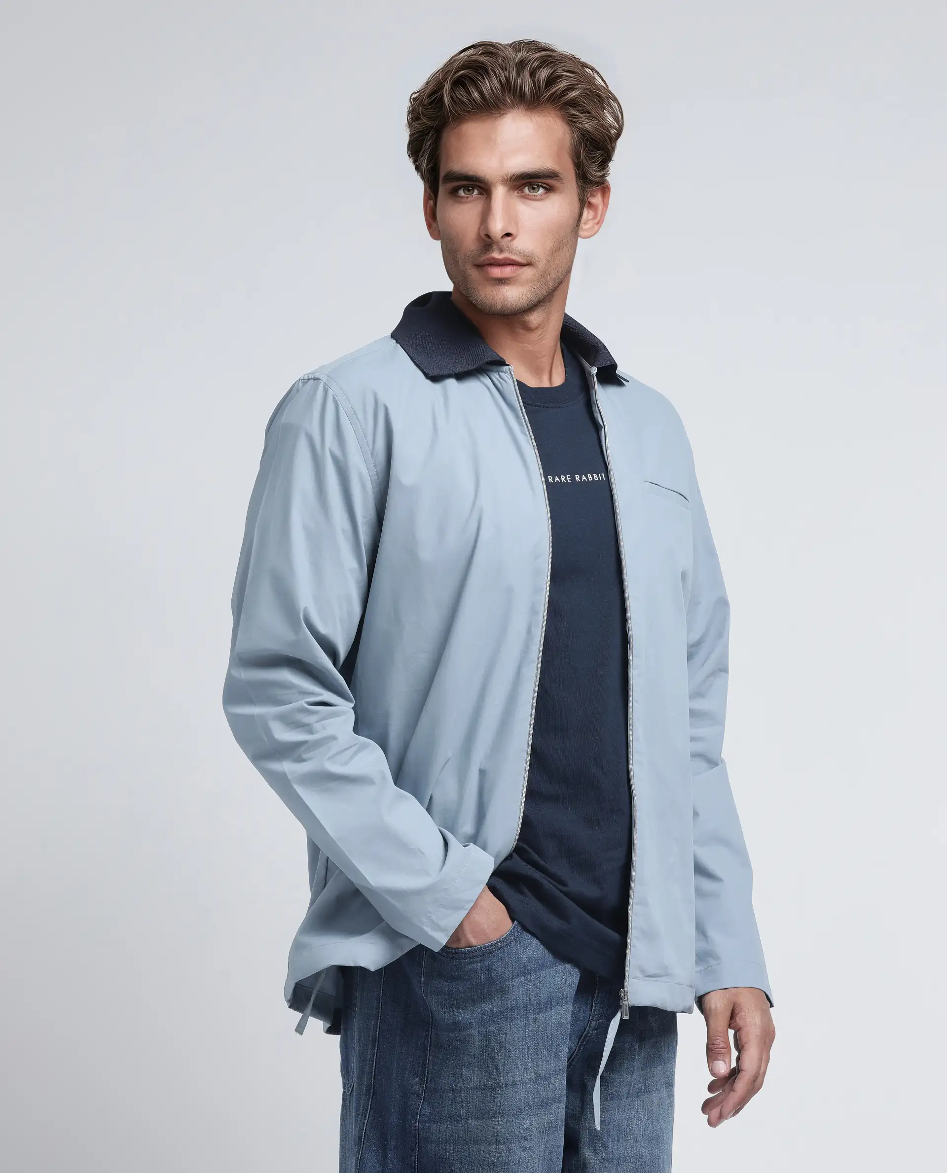 Rare Rabbit Men's Kax Light Blue Cotton Plain Relaxed Fit Full Sleeve Collared Shirt - Image 7