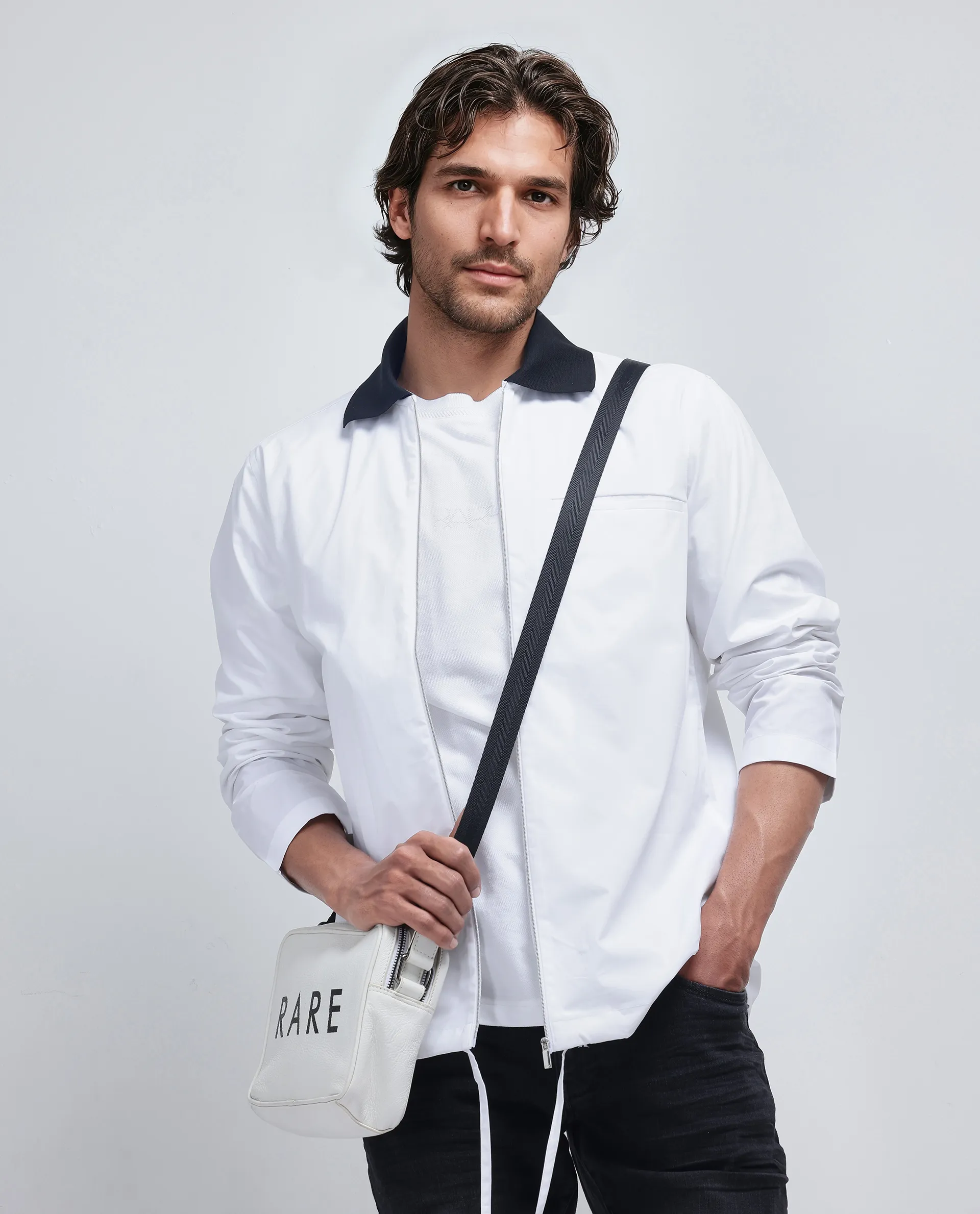 Rare Rabbit Men's Kax White Cotton Plain Relaxed Fit Full Sleeve Collared Shirt