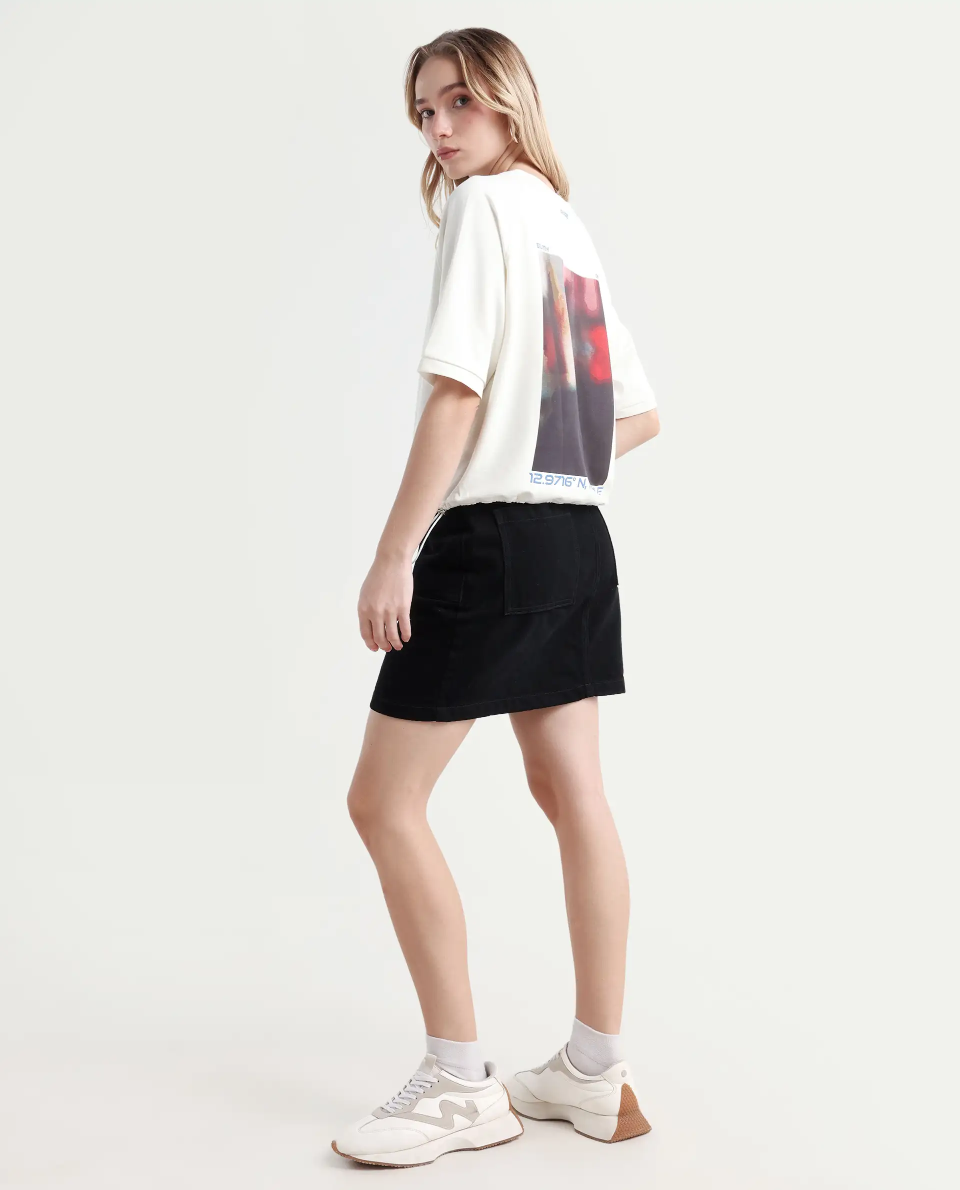 Rareism Women's Kay Off White Cotton Blend Crew Neck Graphic Print Relaxed Fit T-Shirt - Image 2