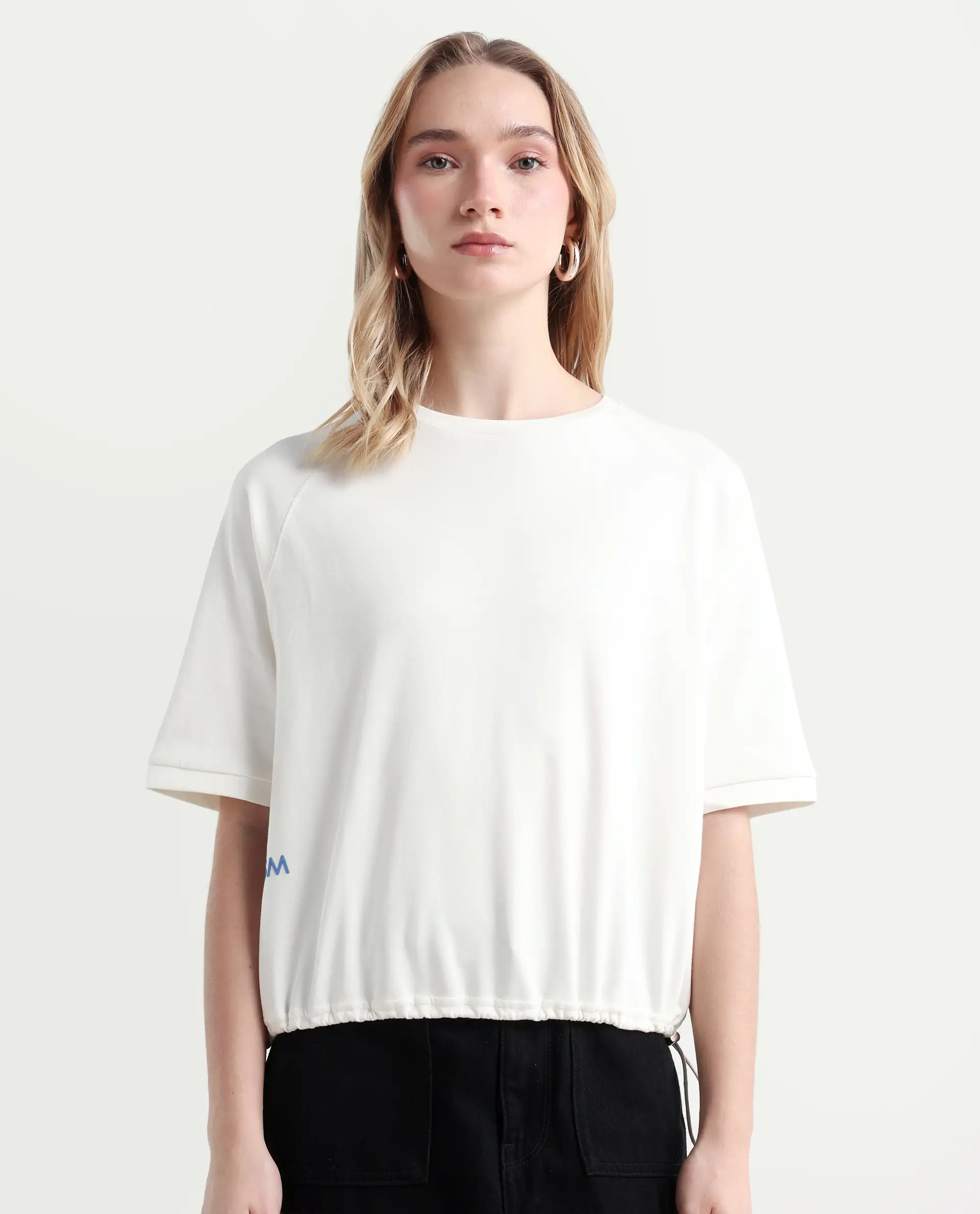 Rareism Women's Kay Off White Cotton Blend Crew Neck Graphic Print Relaxed Fit T-Shirt - Image 3