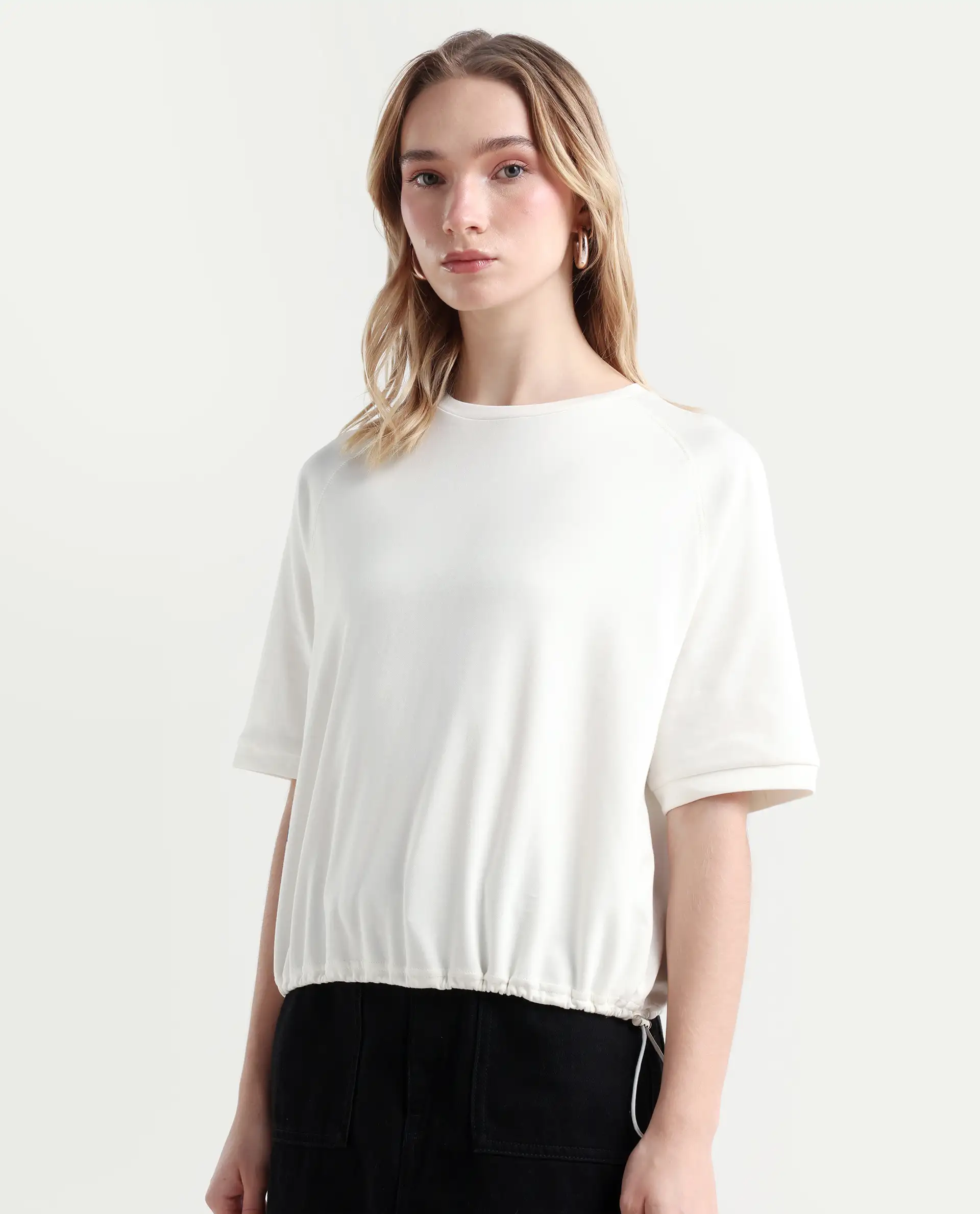 Rareism Women's Kay Off White Cotton Blend Crew Neck Graphic Print Relaxed Fit T-Shirt - Image 5