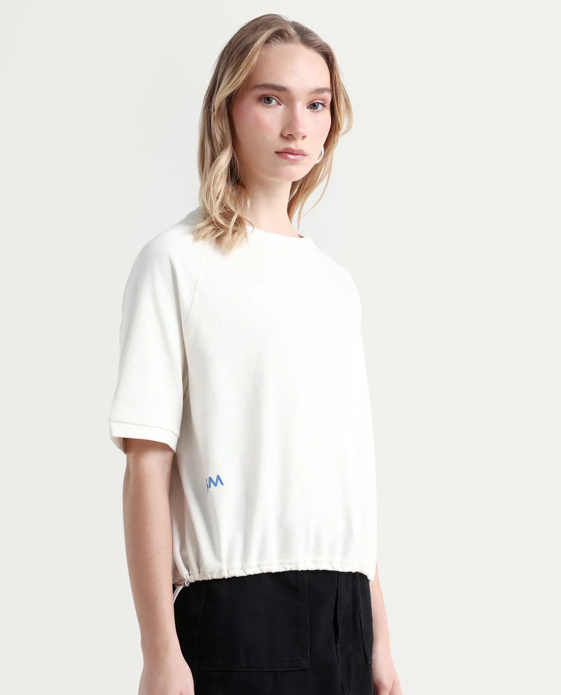 Rareism Women's Kay Off White Cotton Blend Crew Neck Graphic Print Relaxed Fit T-Shirt - Image 6