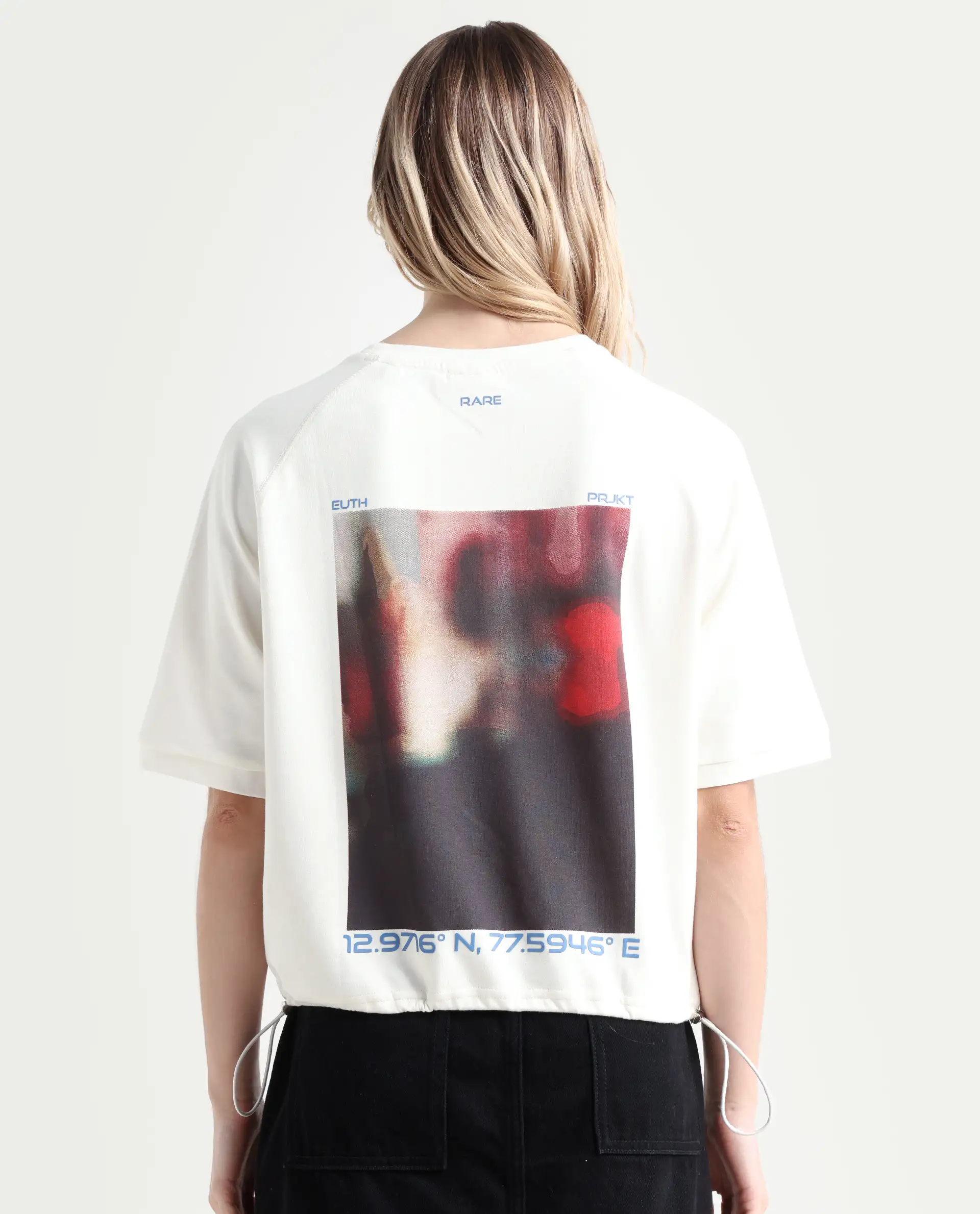 Rareism Women's Kay Off White Cotton Blend Crew Neck Graphic Print Relaxed Fit T-Shirt - Image 7