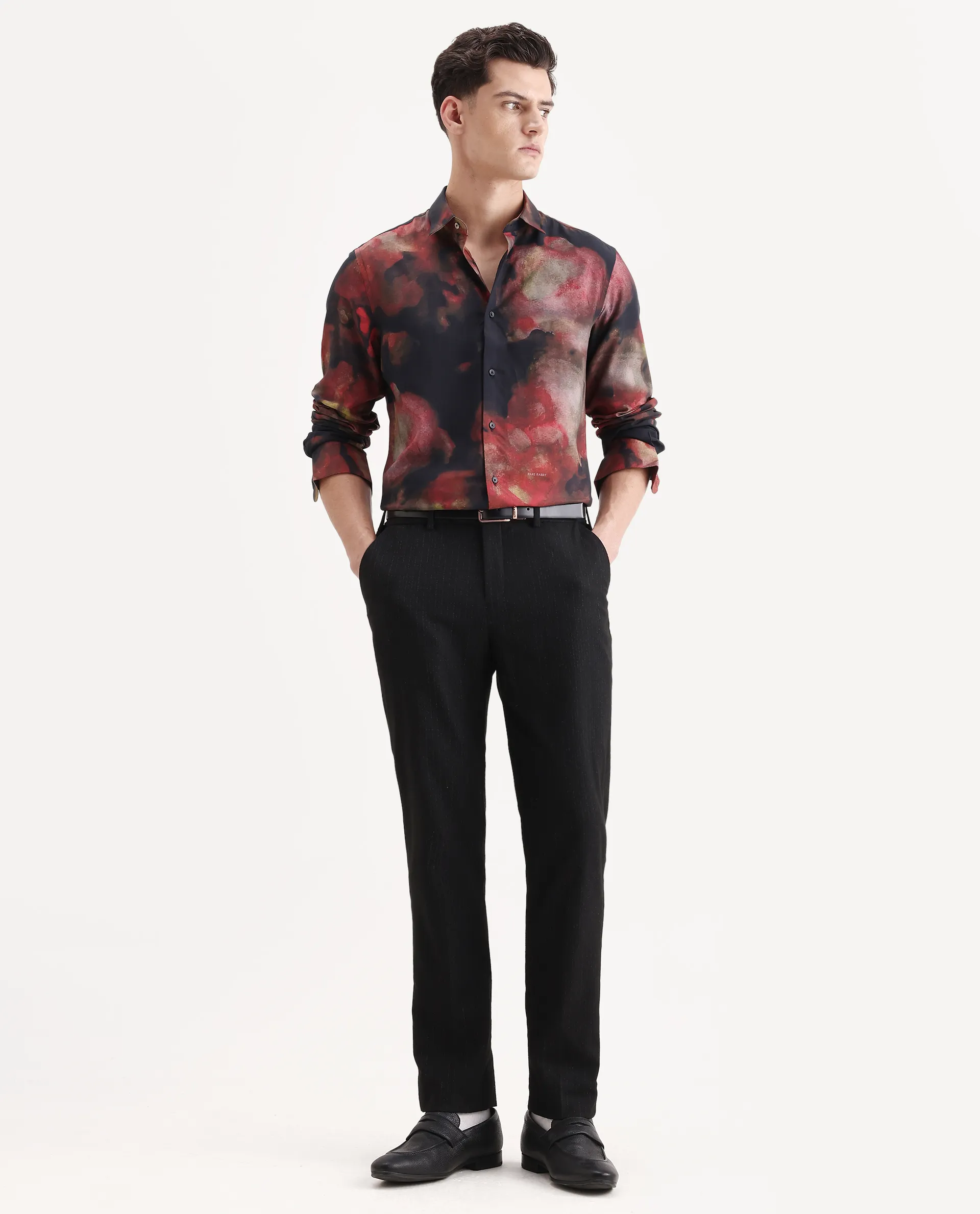 Rare Rabbit Men's Kaya Dark Red Viscose Fabric Collared Neck Regular Fit Abstract Print Shirt - Image 2