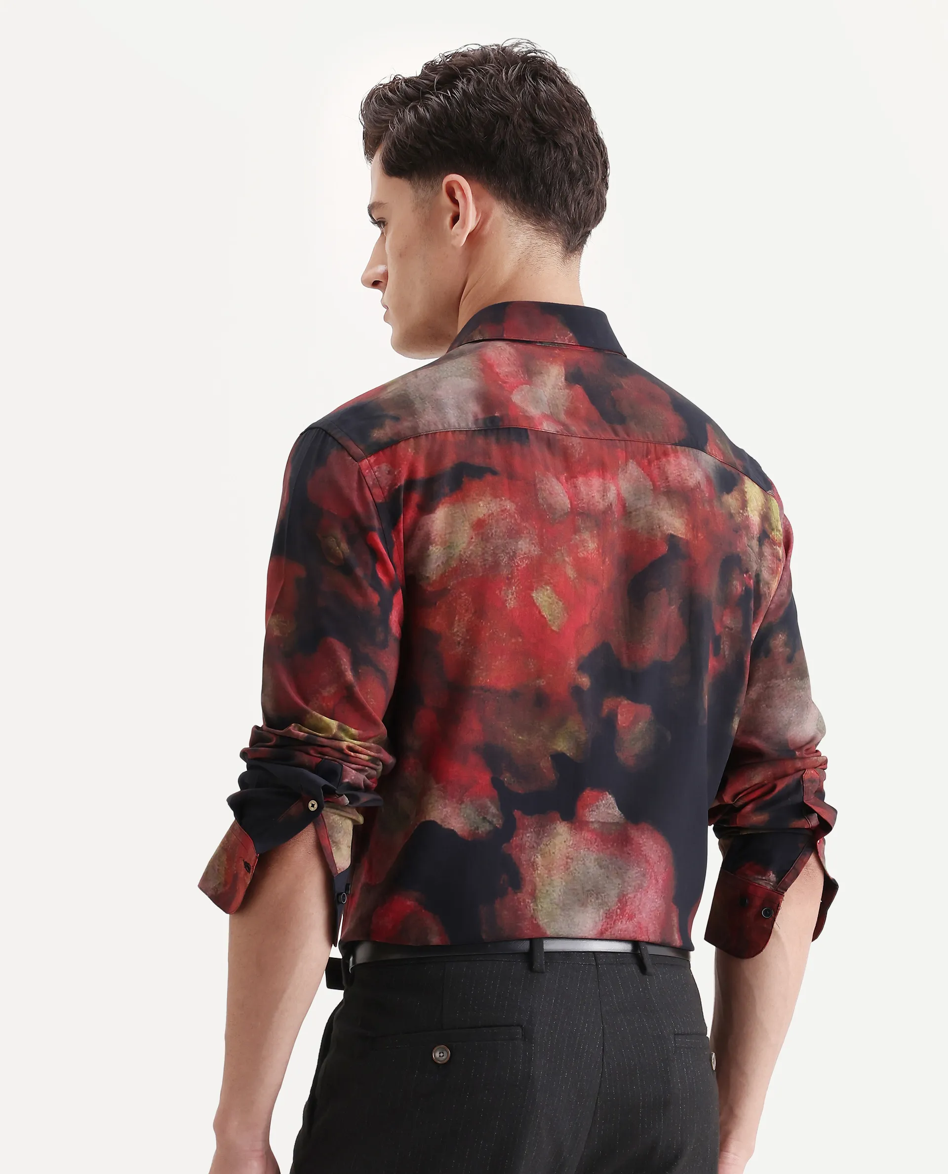 Rare Rabbit Men's Kaya Dark Red Viscose Fabric Collared Neck Regular Fit Abstract Print Shirt - Image 6