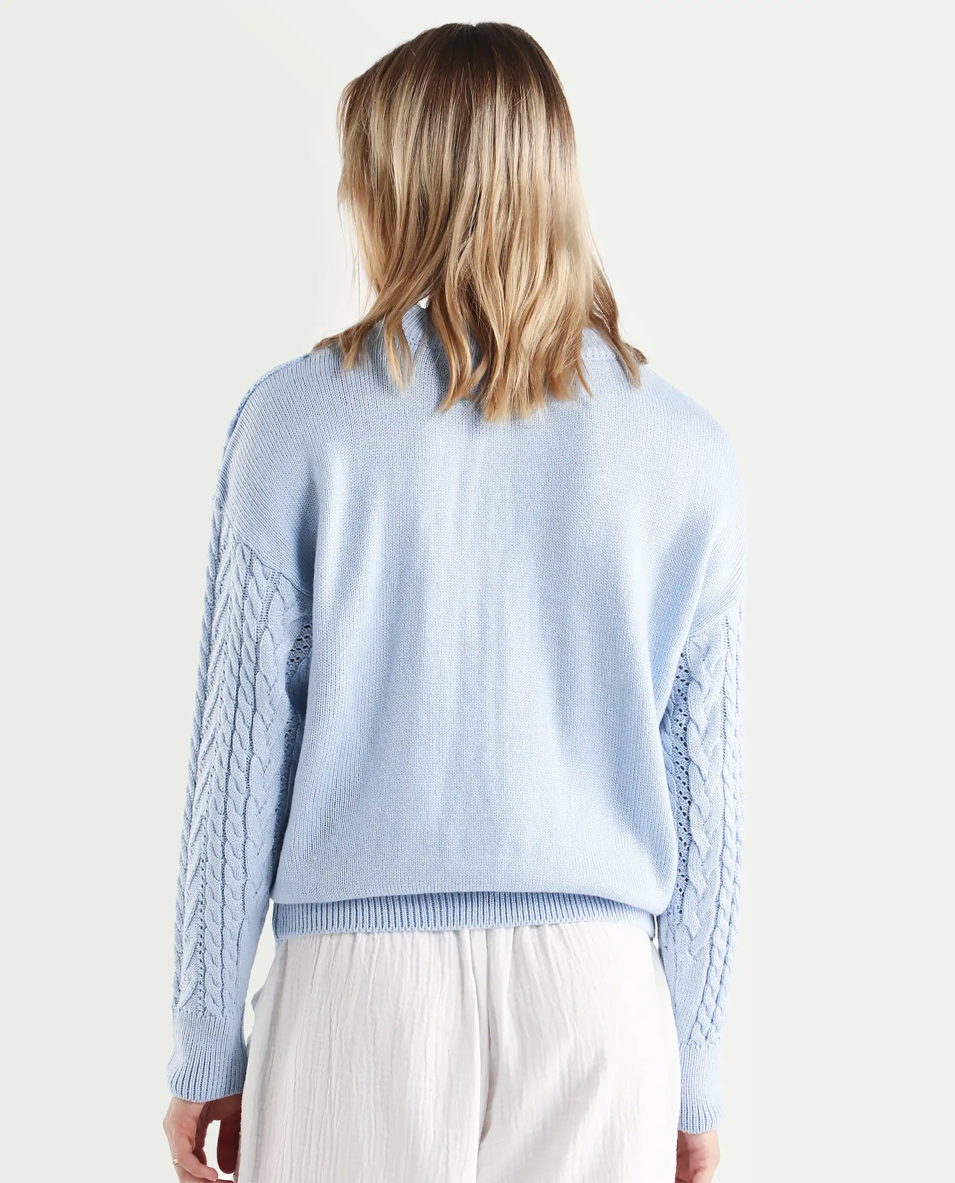 Rareism Women's Kaya Light Blue Acrylic Crew Neck Plain Regular Fit Sweater - Image 7