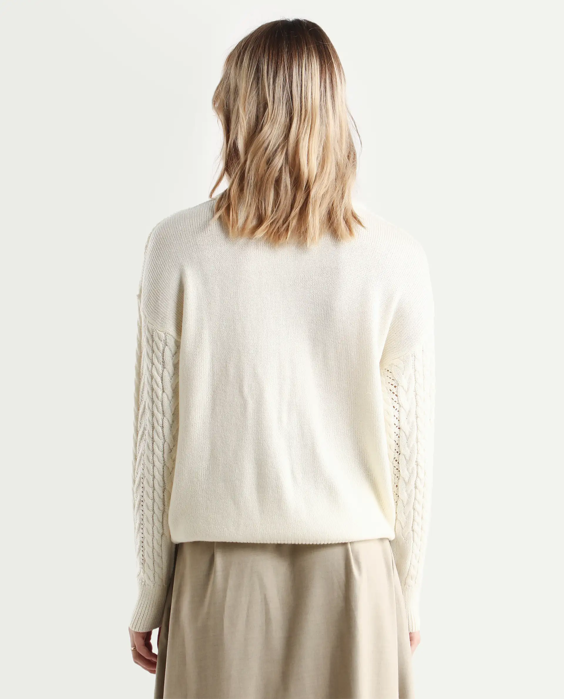 Rareism Women's Kaya Off White Acrylic Crew Neck Plain Regular Fit Sweater - Image 7