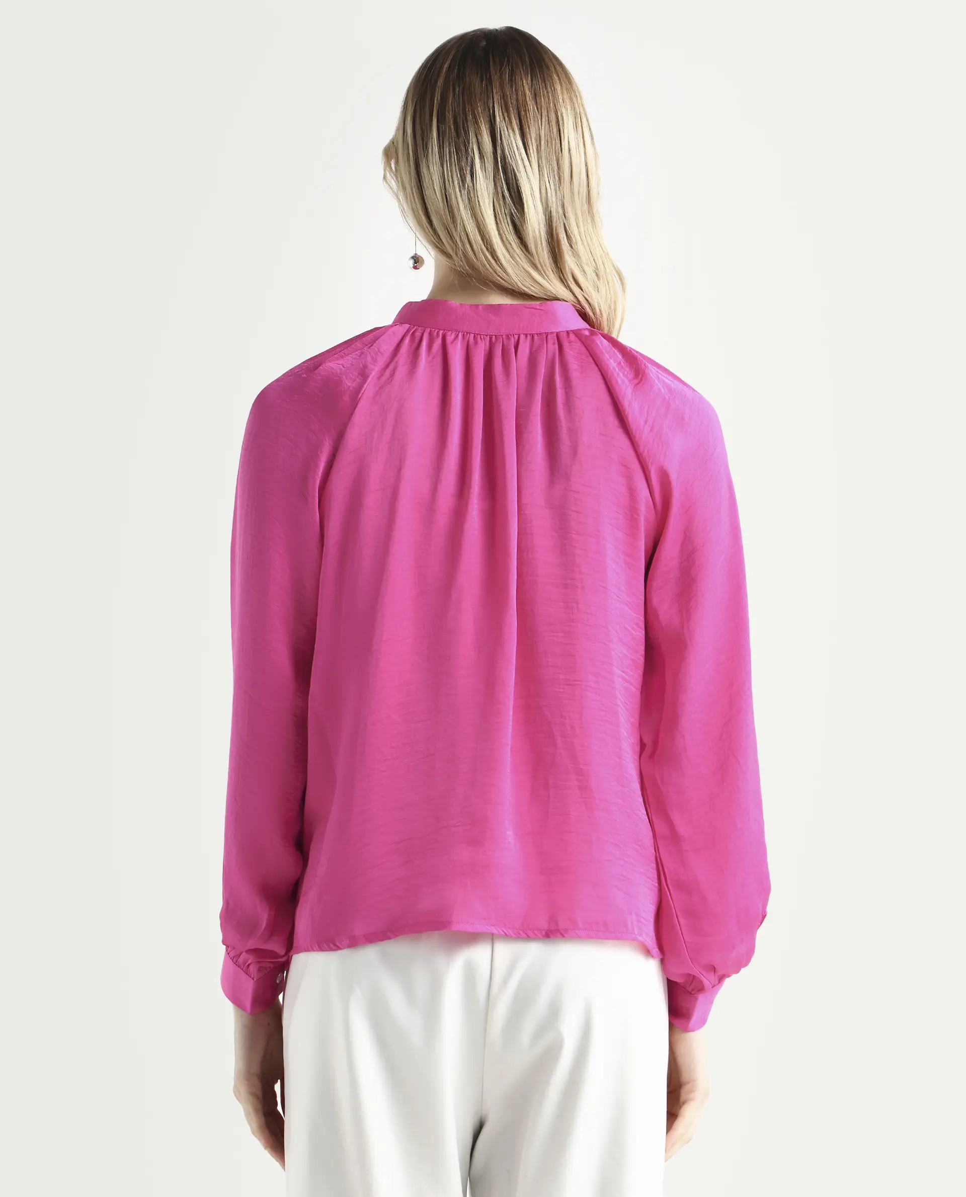 Rareism Women's Kaylinn Pink Polyester High Neck Plain Volume Sleeve Relaxed Fit Top - Image 7
