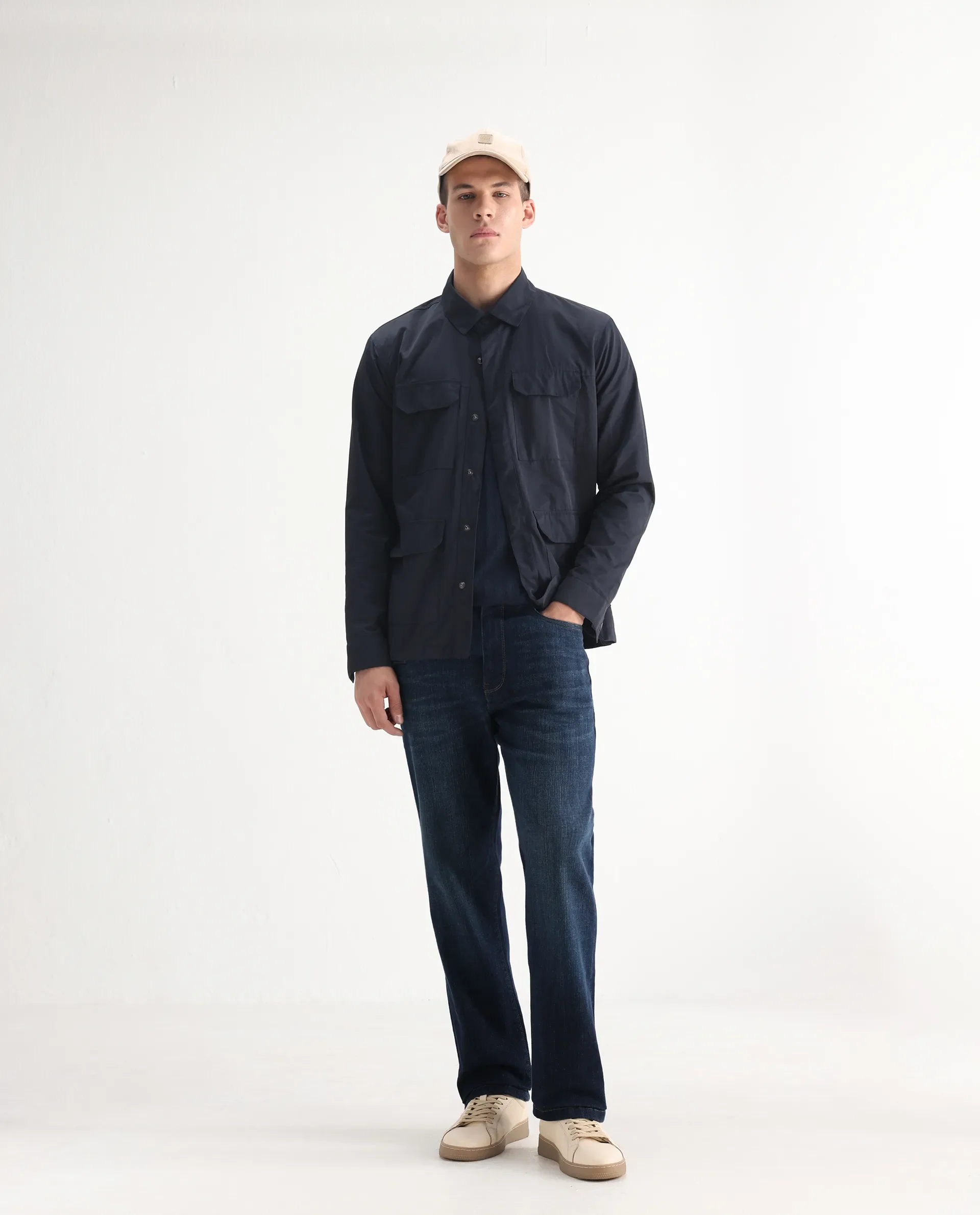 Rare Rabbit Men's Kazi Dark Blue Cotton Plain Morris Regular Fit Jeans