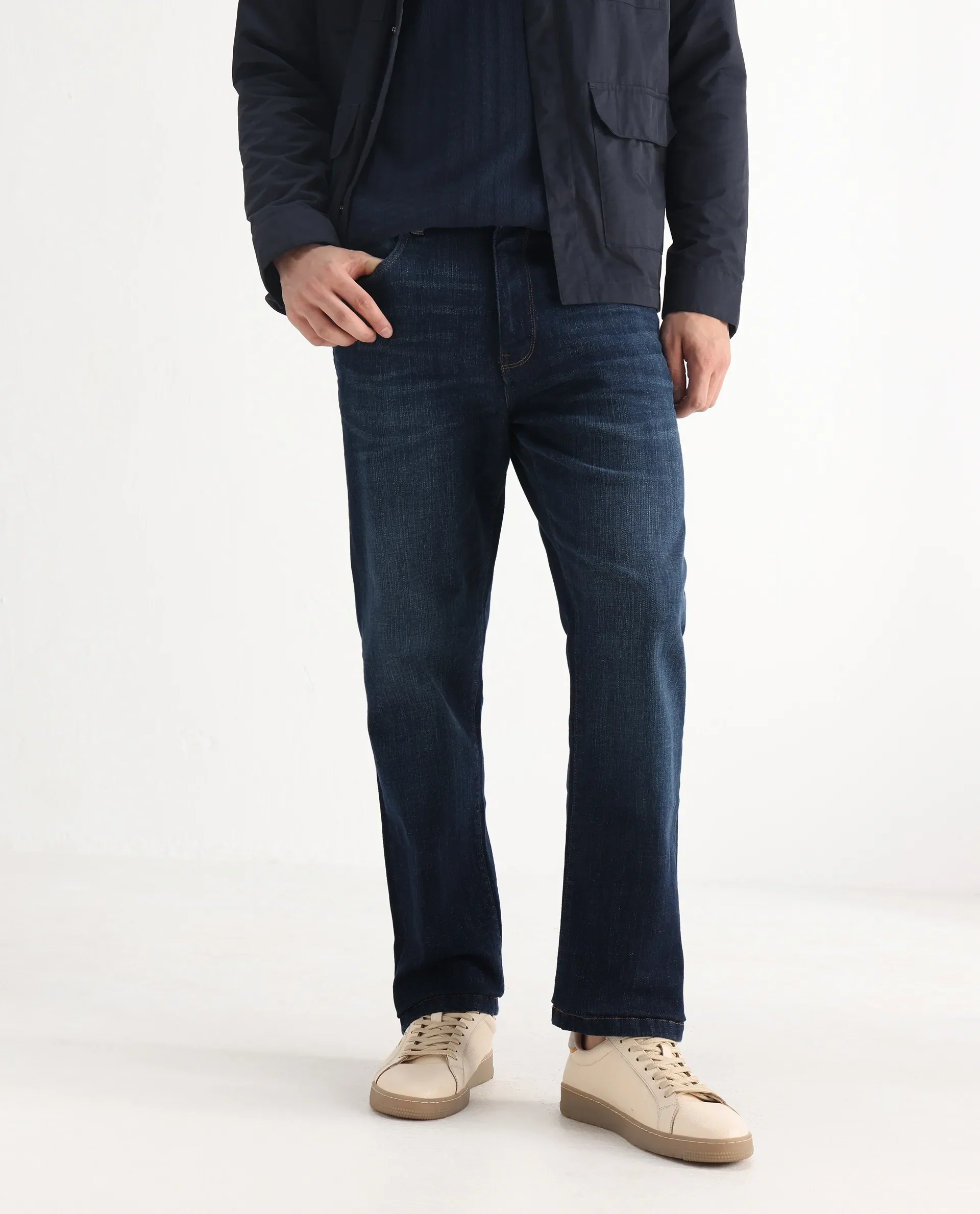Rare Rabbit Men's Kazi Dark Blue Cotton Plain Morris Regular Fit Jeans - Image 2