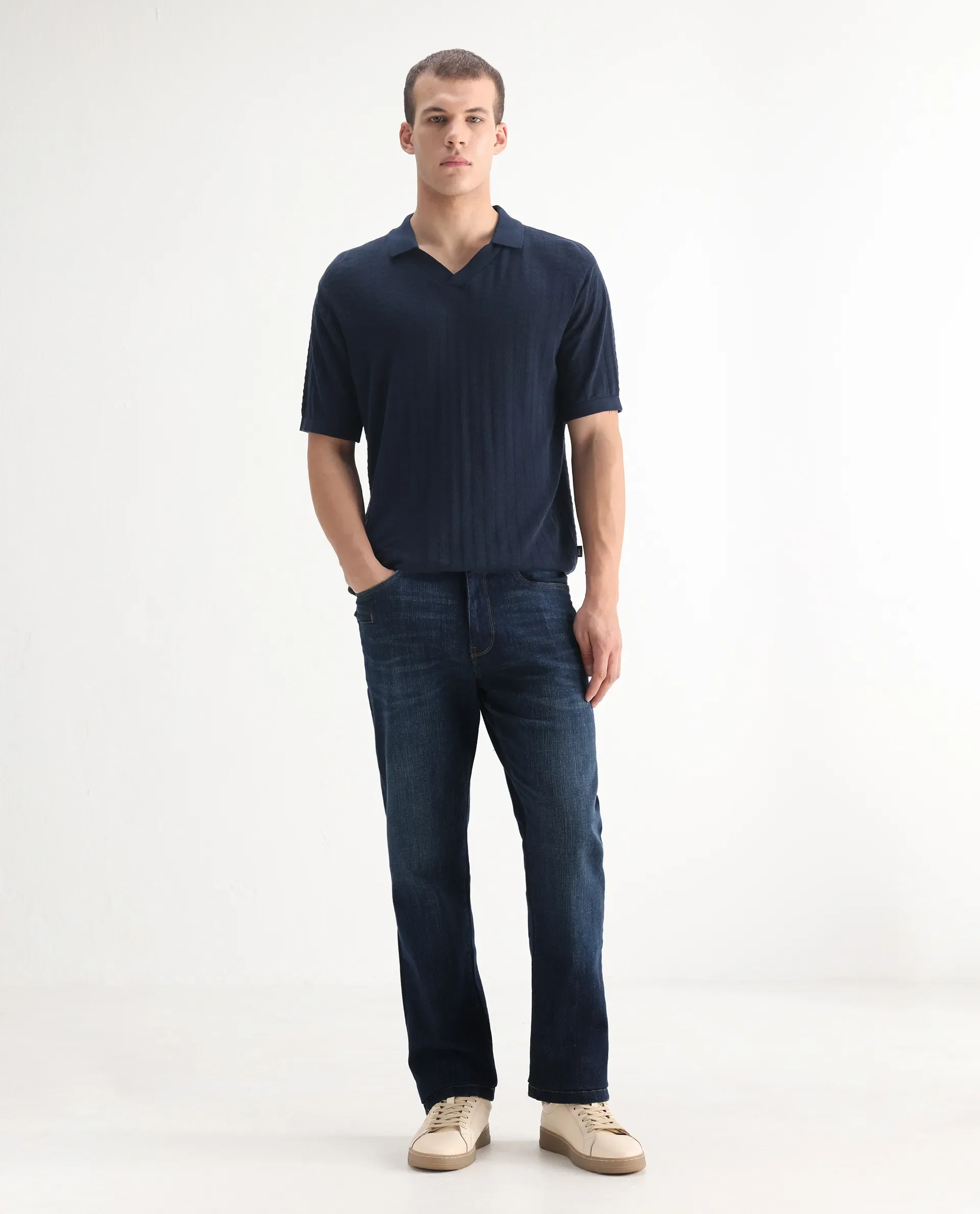 Rare Rabbit Men's Kazi Dark Blue Cotton Plain Morris Regular Fit Jeans - Image 3