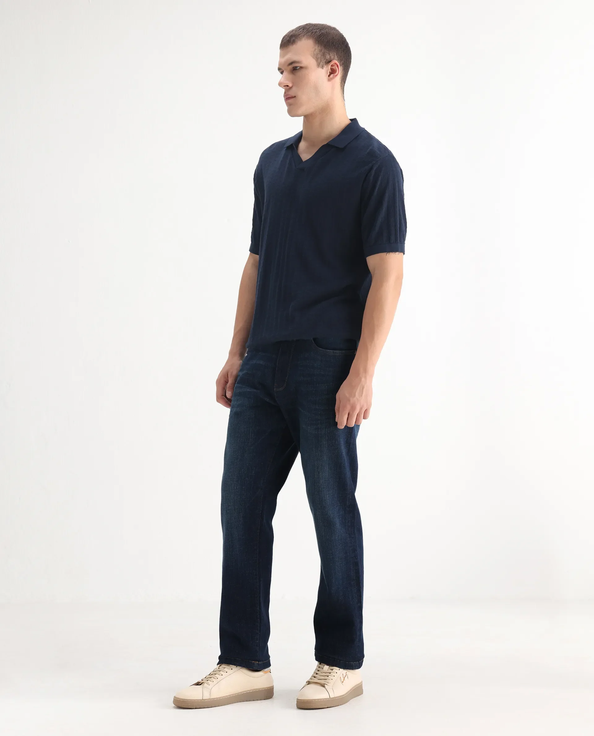 Rare Rabbit Men's Kazi Dark Blue Cotton Plain Morris Regular Fit Jeans - Image 5