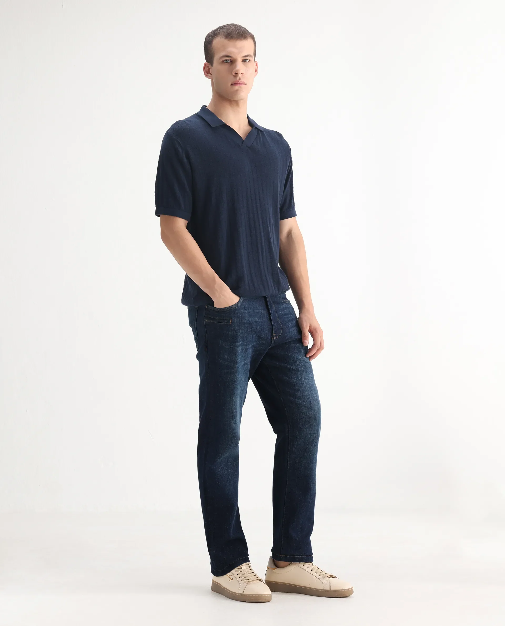 Rare Rabbit Men's Kazi Dark Blue Cotton Plain Morris Regular Fit Jeans - Image 7