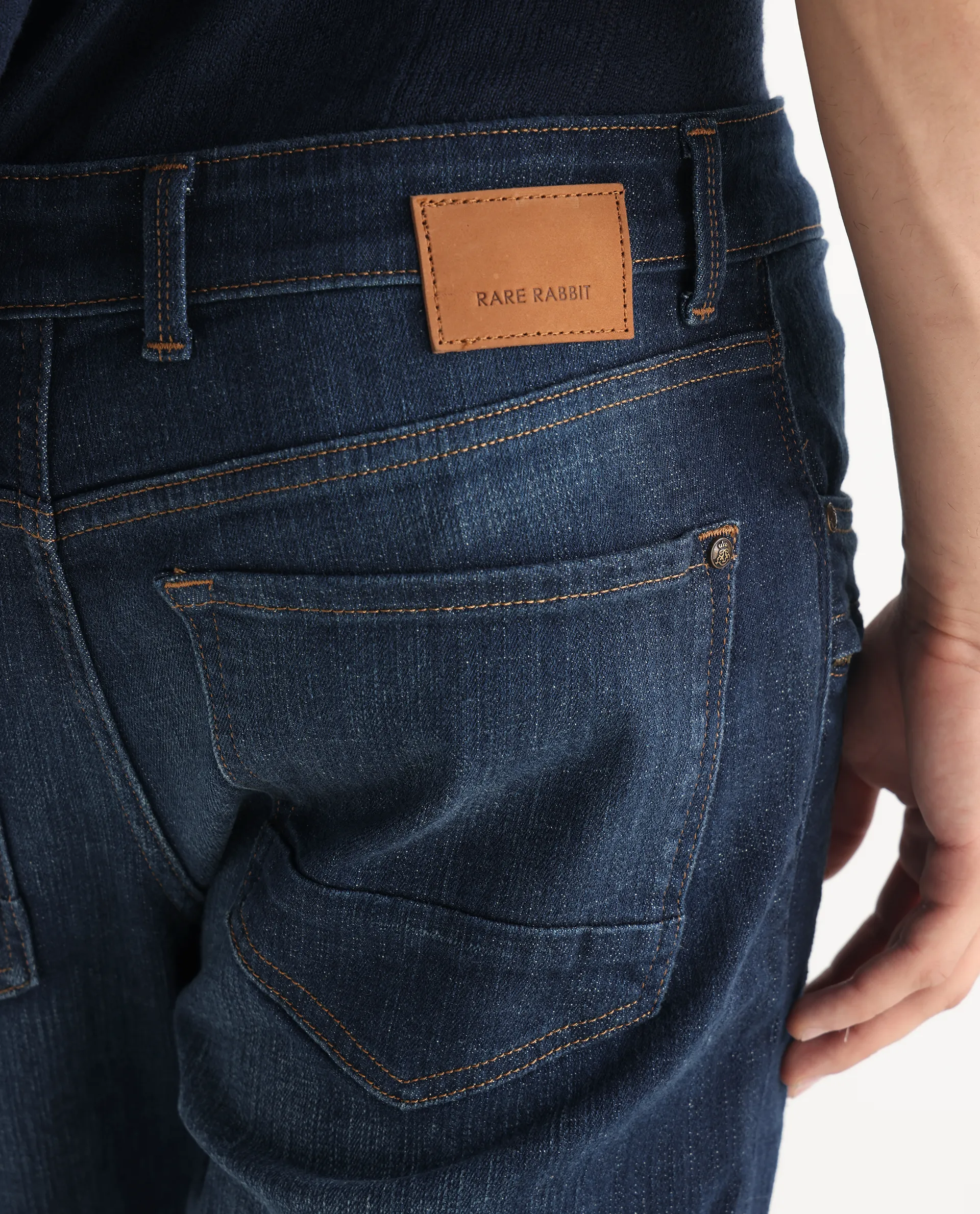 Rare Rabbit Men's Kazi Dark Blue Cotton Plain Morris Regular Fit Jeans - Image 8