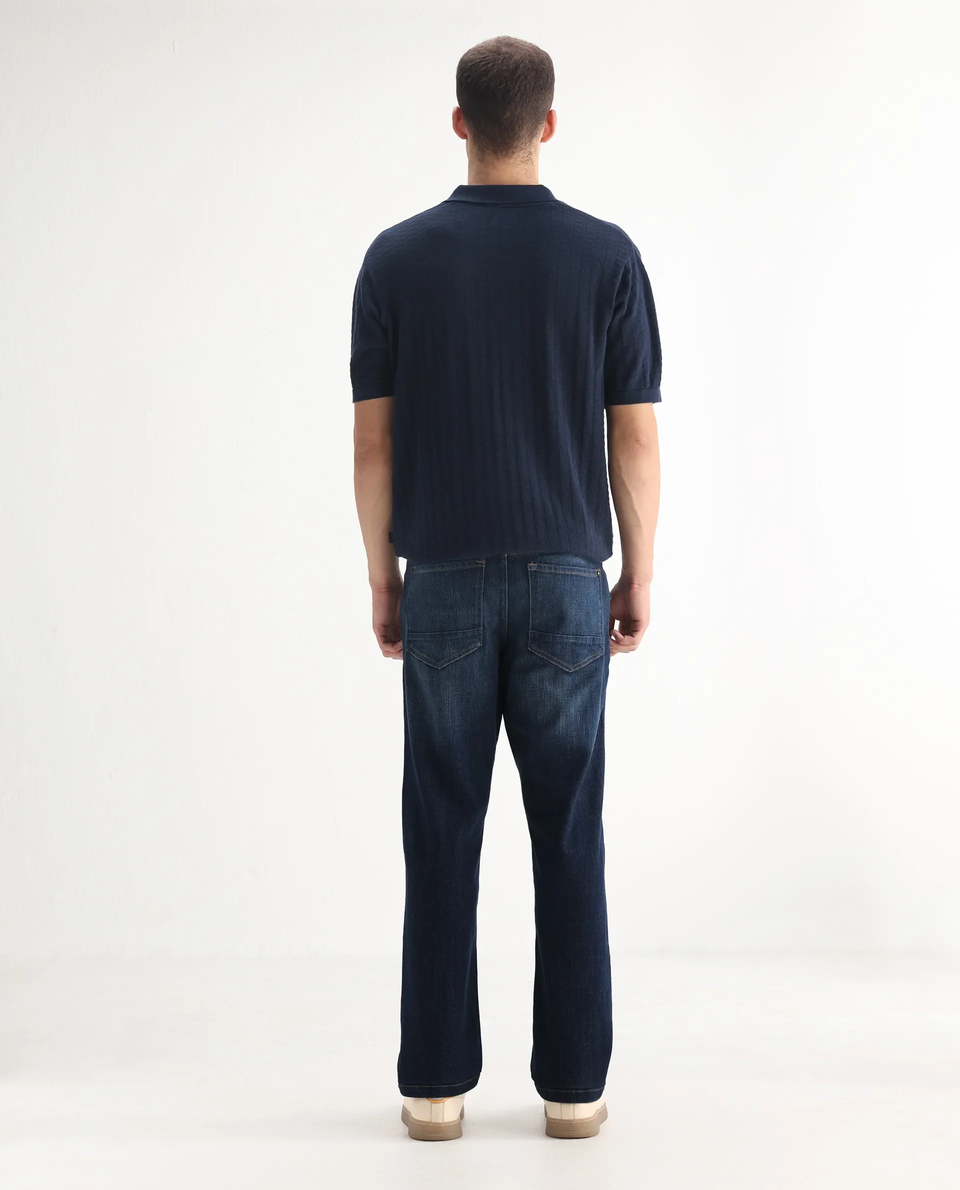 Rare Rabbit Men's Kazi Dark Blue Cotton Plain Morris Regular Fit Jeans - Image 9