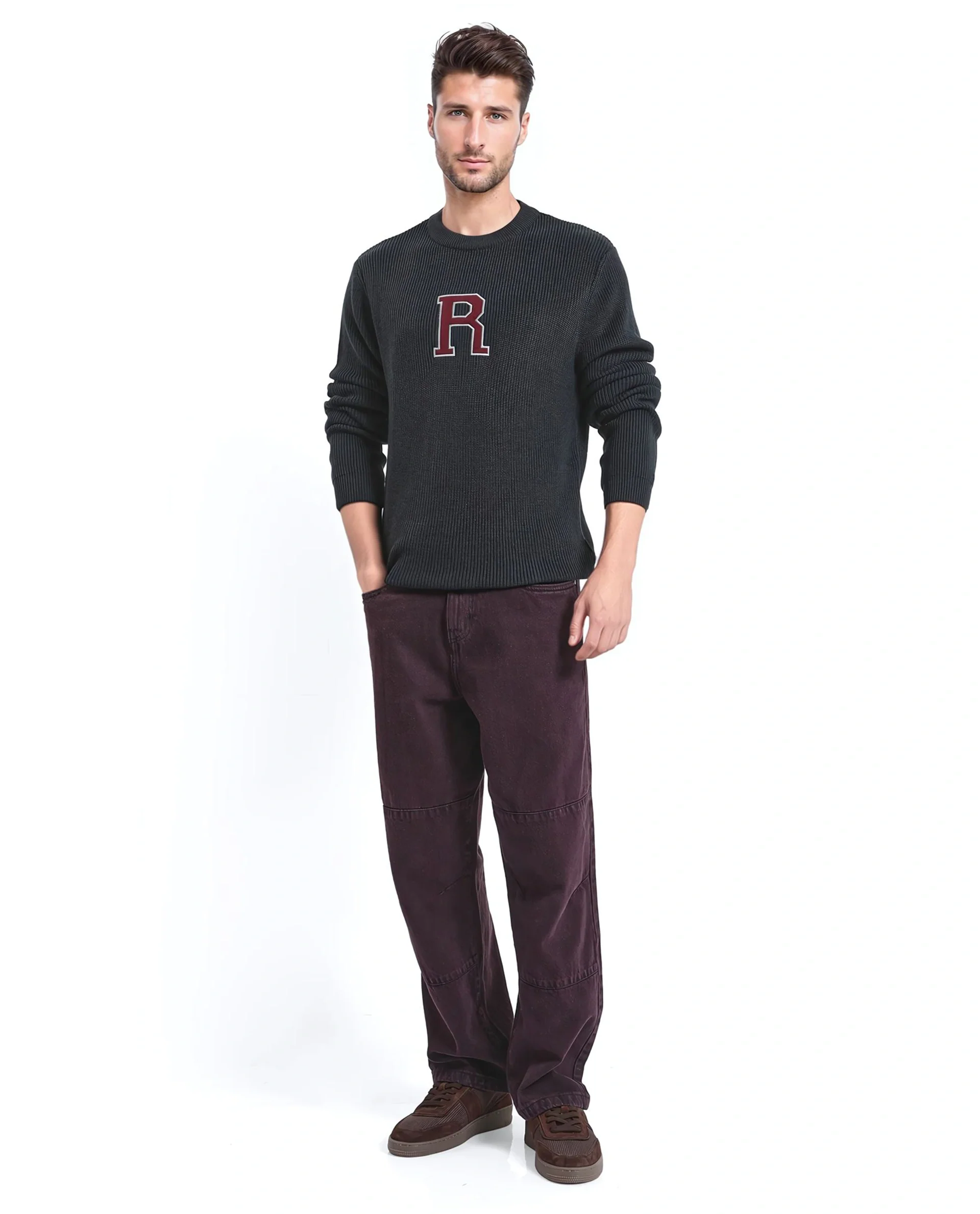Rare Rabbit Men's Kazu Navy Cotton Applique Print Regular Fit Full Sleeve Crew Neck Sweater - Image 4