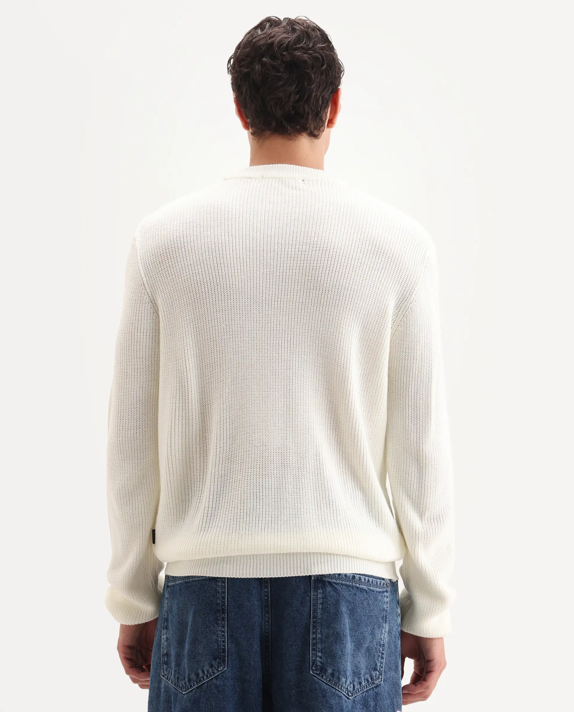 Rare Rabbit Men's Kazu Off White Cotton Applique Print Regular Fit Full Sleeve Crew Neck Sweater - Image 7
