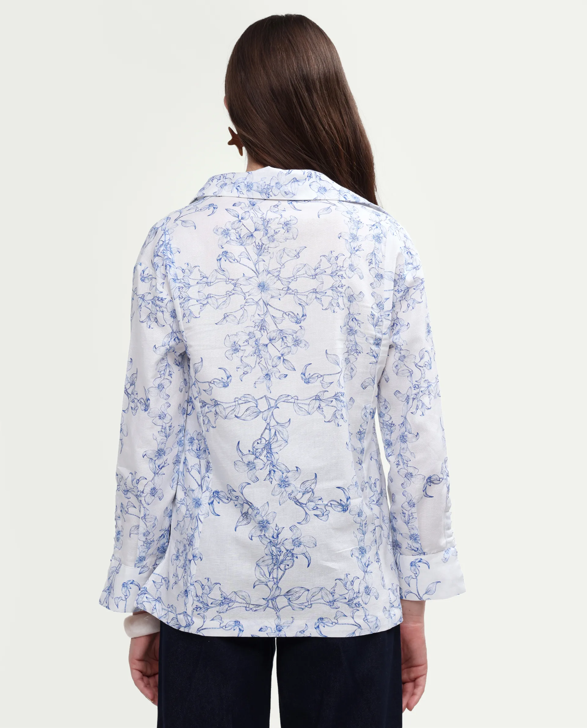Rareism Women's Kazz Off White Linen Spread Collar Regular Fit Floral Print Top - Image 7
