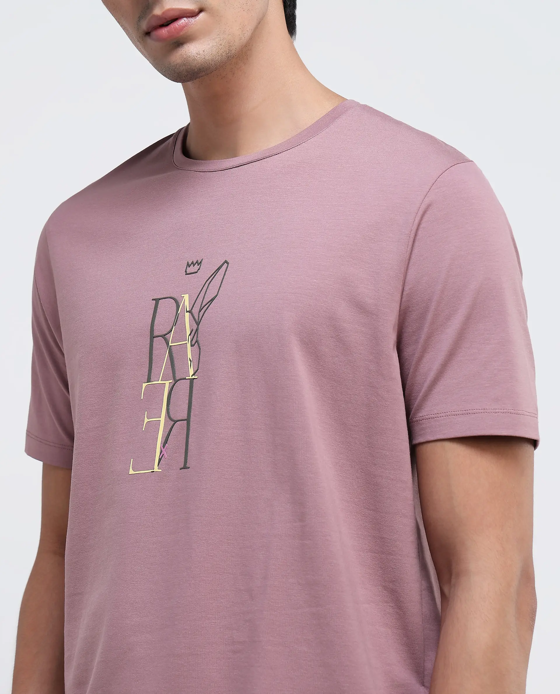 Rare Rabbit Men's Keat Pink Cotton Graphic Print Regular Fit Half Sleeve Crew Neck T-Shirt - Image 5
