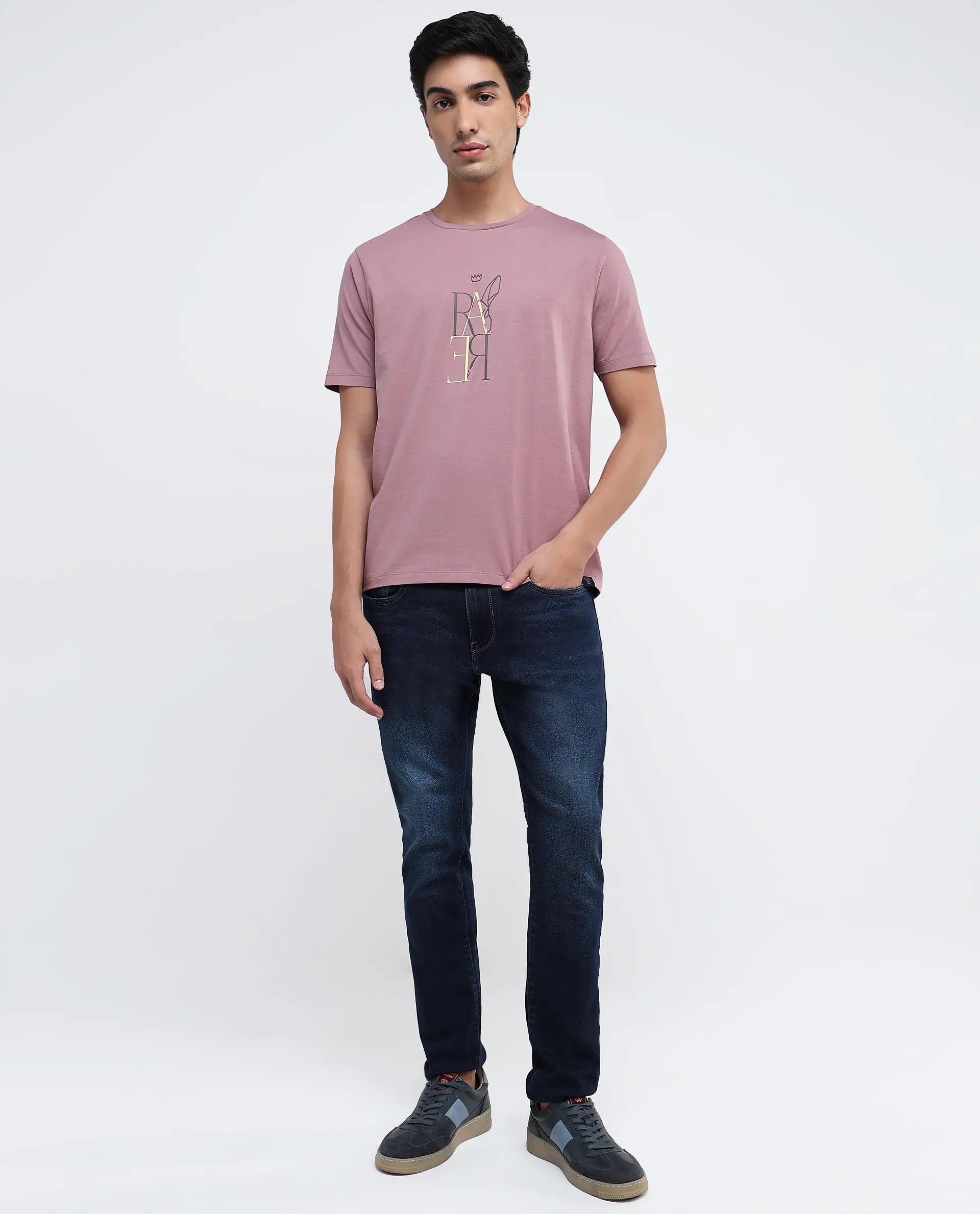 Rare Rabbit Men's Keat Pink Cotton Graphic Print Regular Fit Half Sleeve Crew Neck T-Shirt - Image 7