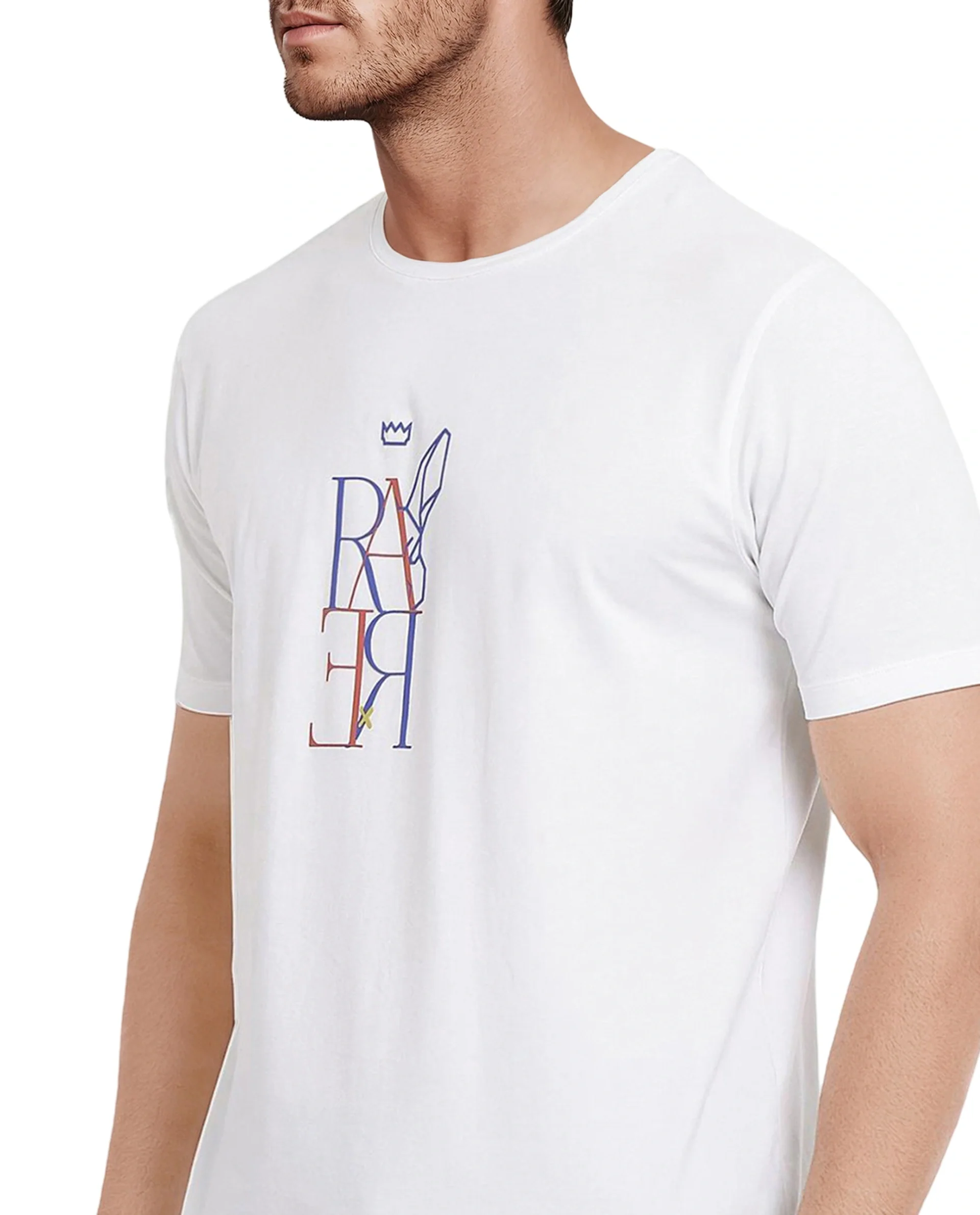 Rare Rabbit Men's Keat White Cotton Graphic Print Regular Fit Half Sleeve Crew Neck T-Shirt - Image 3